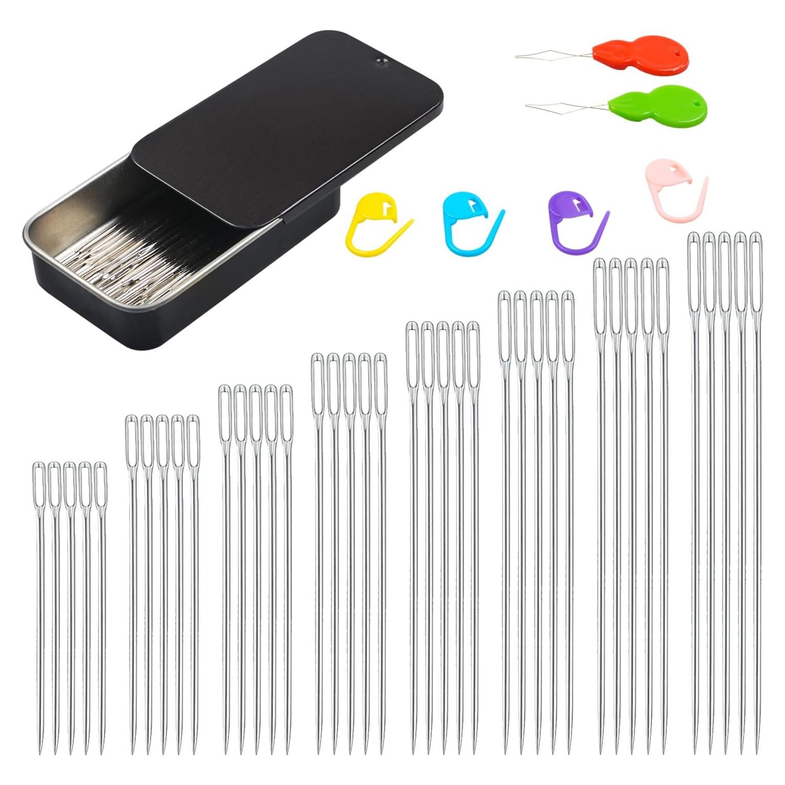 Kit de Agujas de Coser Eketirry 40PCS Ojo Grande Acero Inoxidable