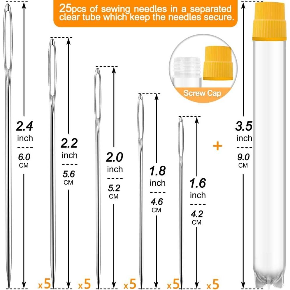 Agujas de Coser a Mano JollMono Ojo Grande 25 Pcs con Enhebradores