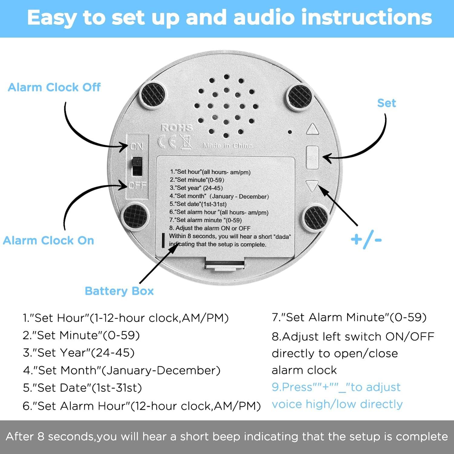 Reloj Despertador Hablante Awaiymi Azul Cielo para Ciegos