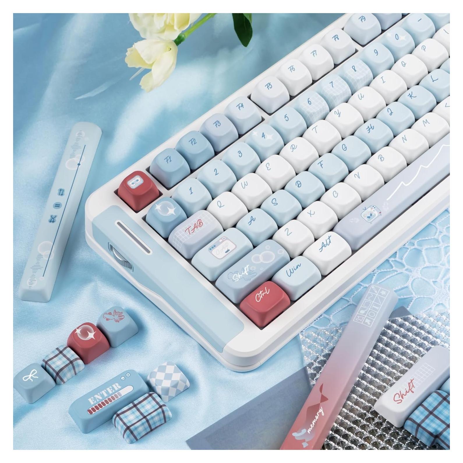 Teclas PBT Personalizadas TIMSEKER 143 Azul Claro y Blanco