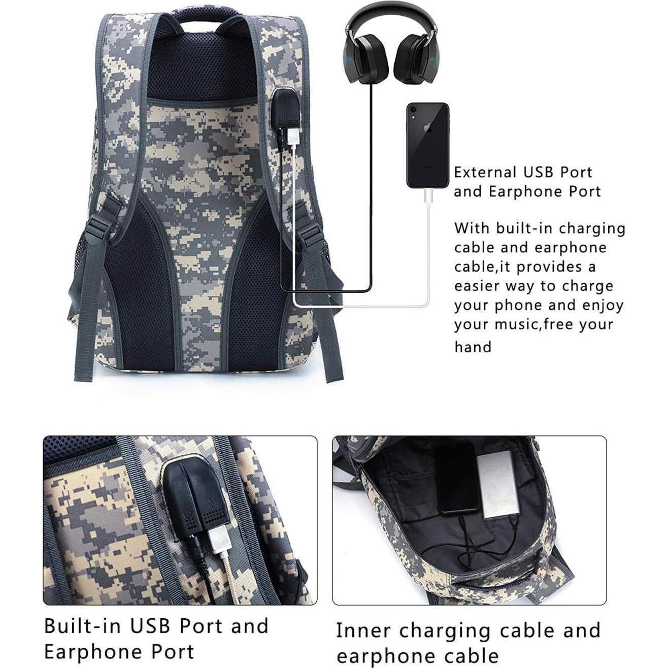 Mochila Camo 4land 40L para Niños con Puerto USB