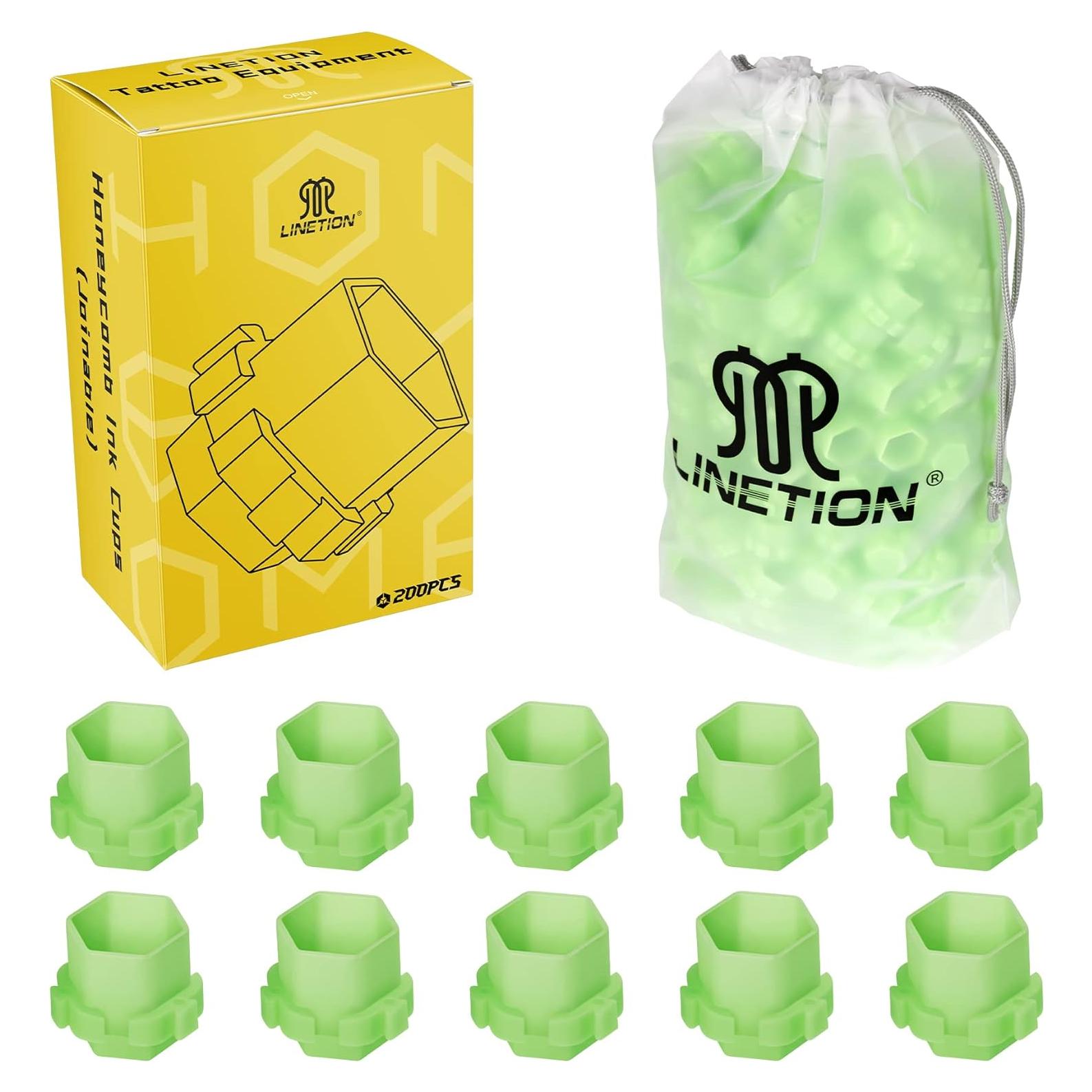 Tazas de Tinta para Tatuajes Linetion 200 Pcs Ecológicas Verde