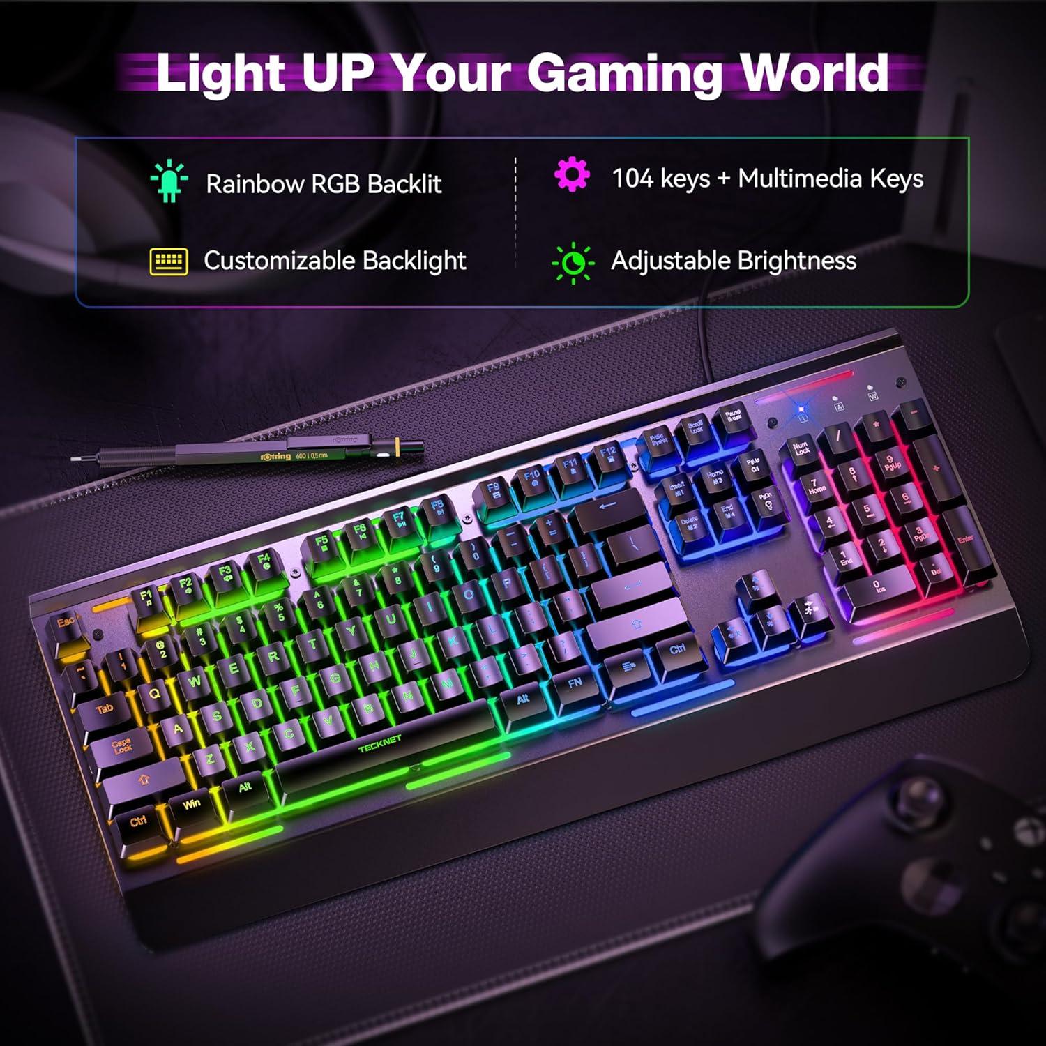 TECKNET Teclado Gaming USB RGB Resistente al Agua 1,11kg