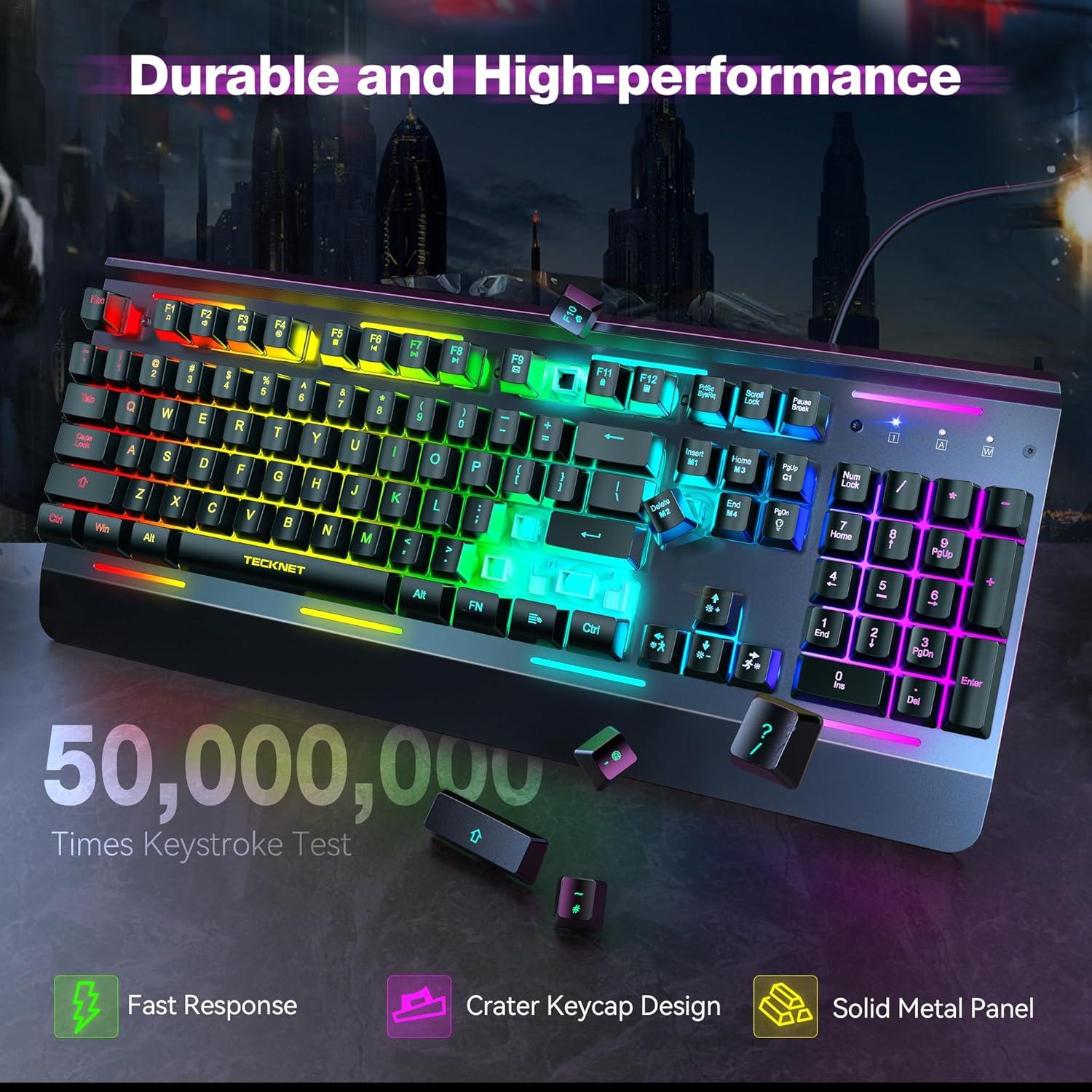 TECKNET Teclado Gaming USB RGB Resistente al Agua 1,11kg