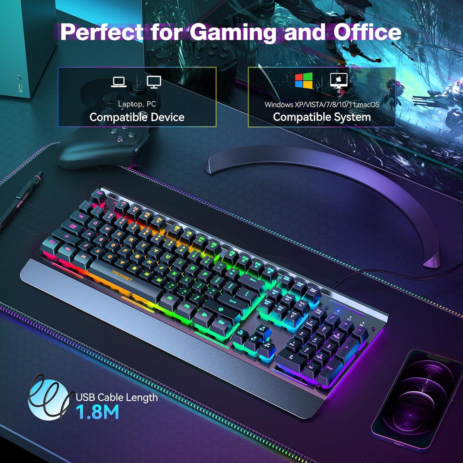 TECKNET Teclado Gaming USB RGB Resistente al Agua 1,11kg