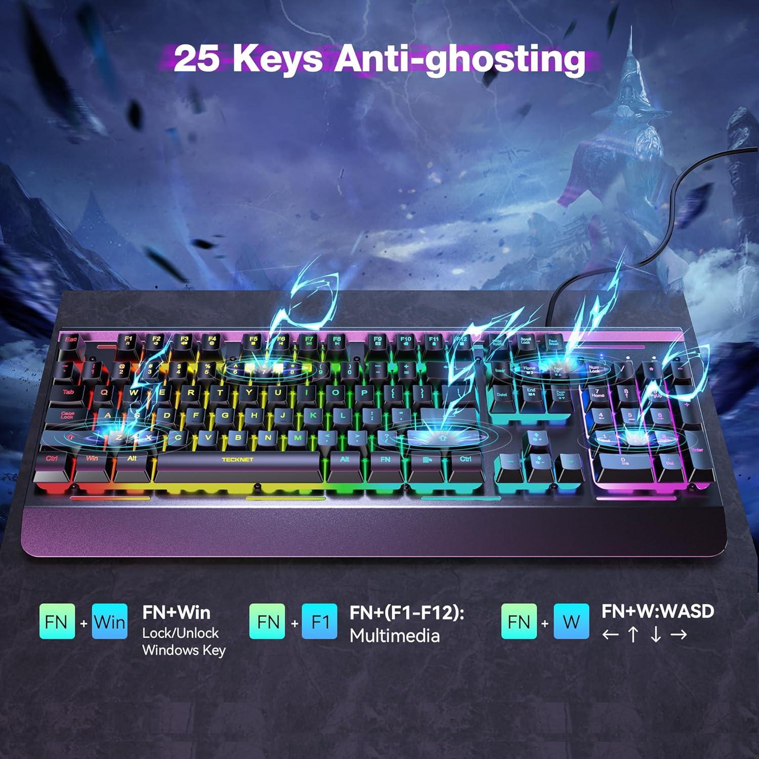 TECKNET Teclado Gaming USB RGB Resistente al Agua 1,11kg