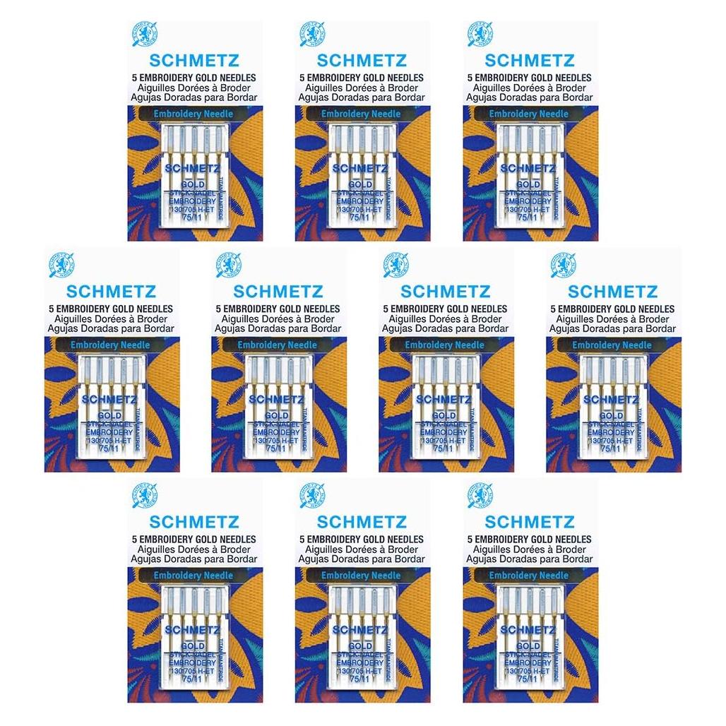 Agujas de Bordado SCHMETZ Gold 75/11 Titanio - 10 Piezas