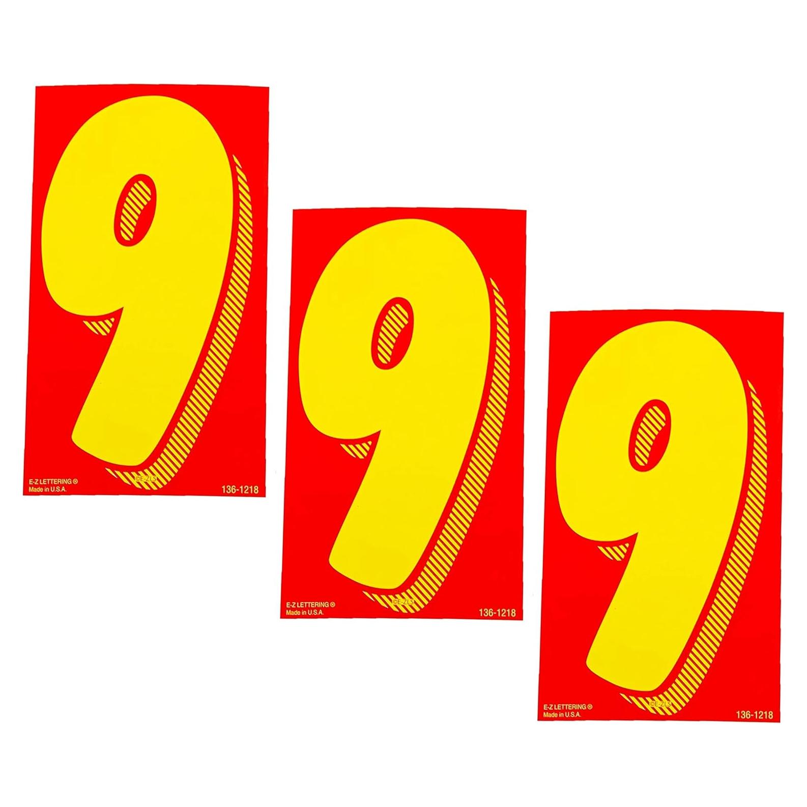Calcomanías de Vinilo EZ Números 9 Rojos y Amarillos 36 Unidades