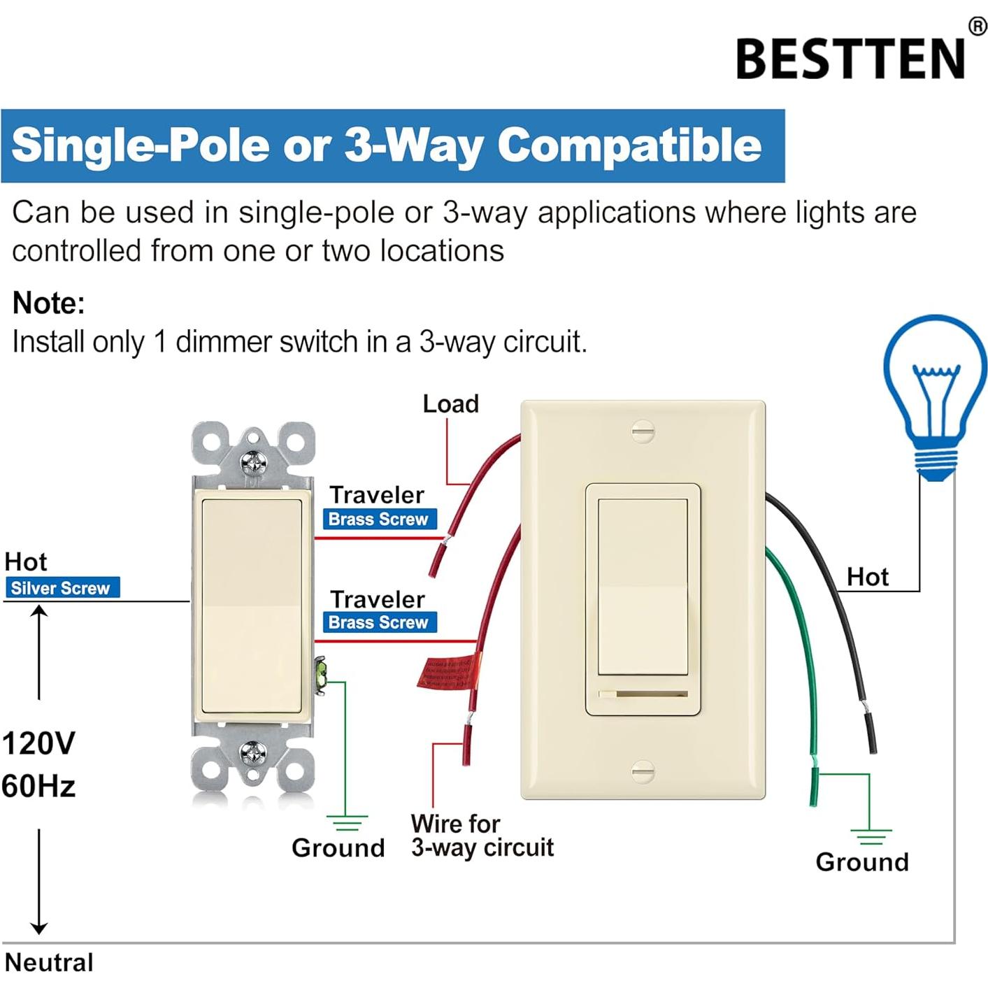 Interruptor Regulador de Luz BESTTEN 2 Pack Almendra 150W