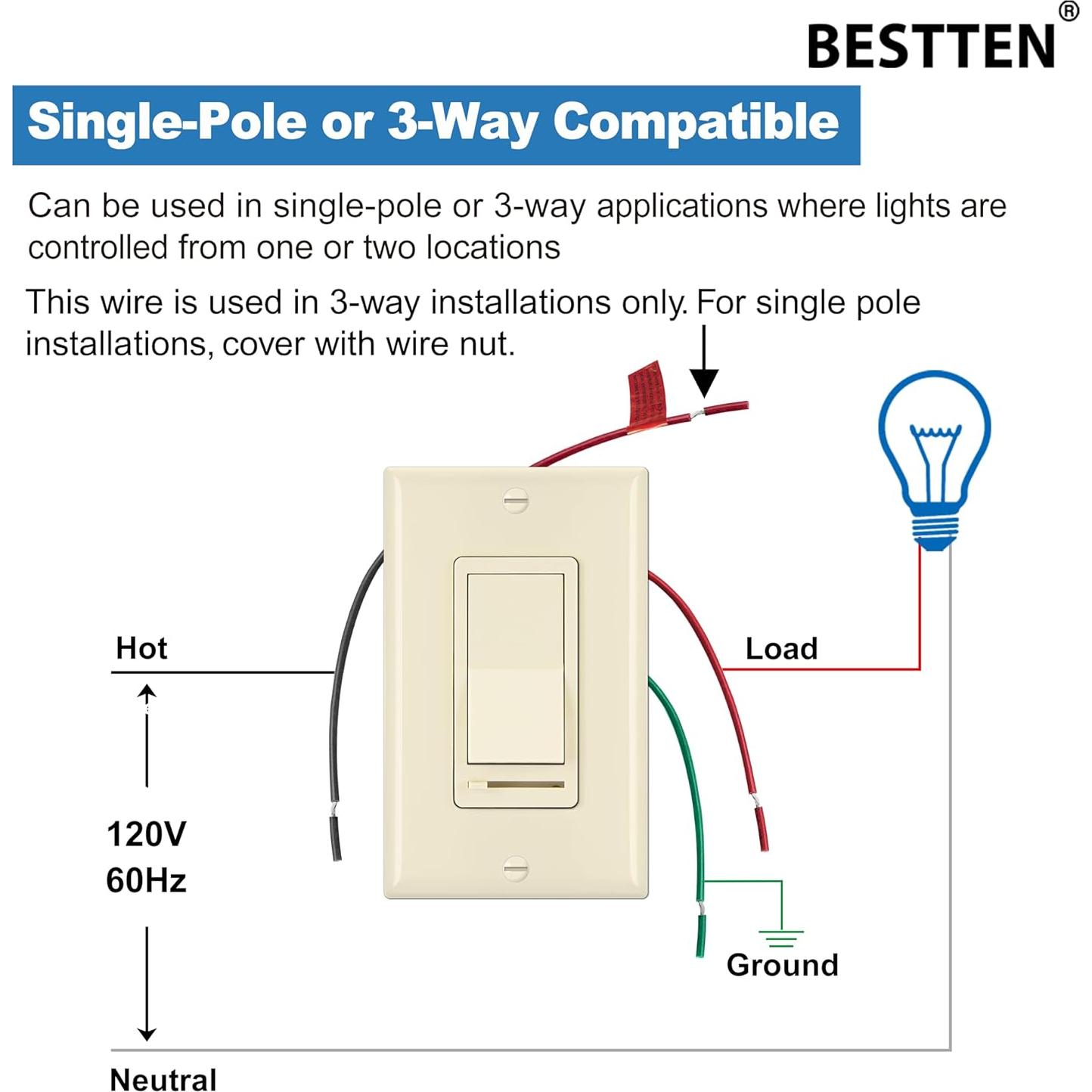 Interruptor Regulador de Luz BESTTEN 2 Pack Almendra 150W