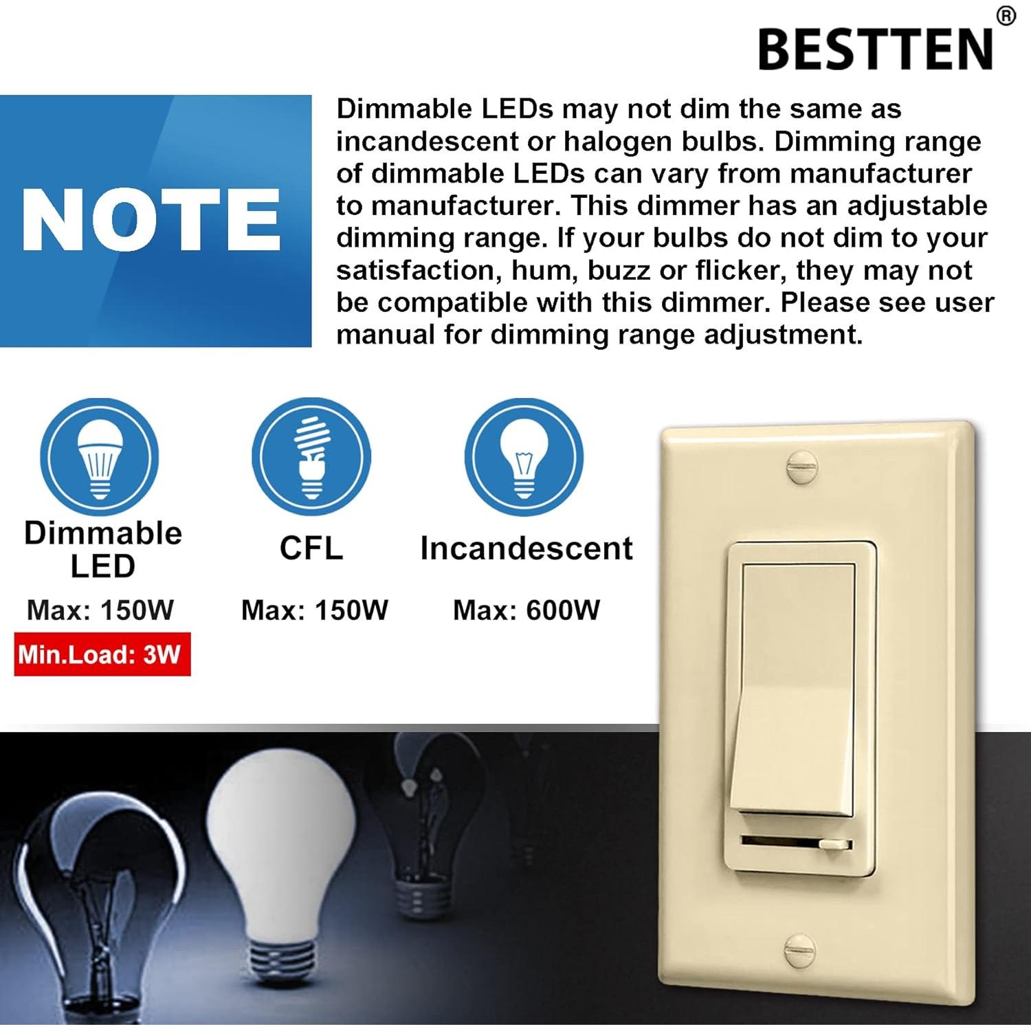 Interruptor Regulador de Luz BESTTEN 2 Pack Almendra 150W