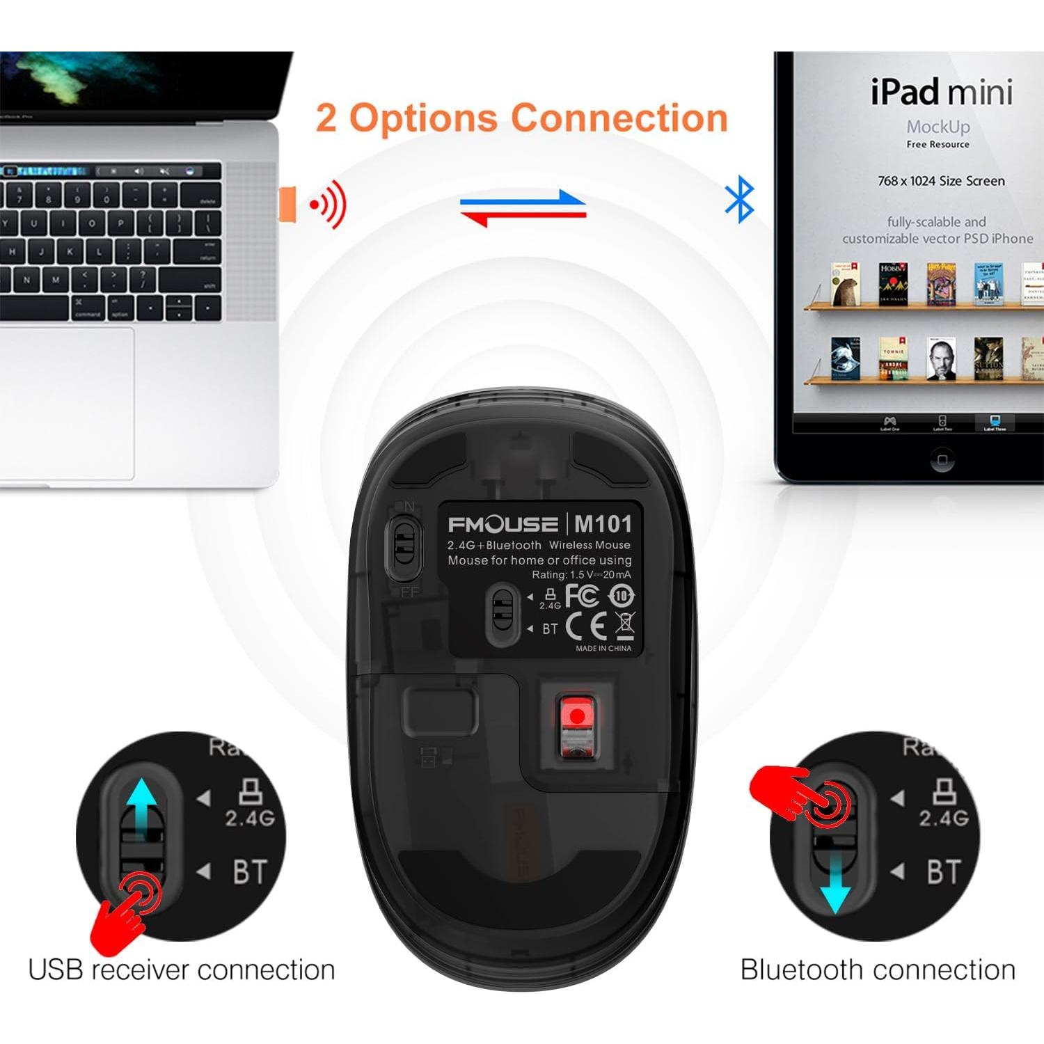 Ratón Inalámbrico FMOUSE M101 Doble Modo Bluetooth y USB