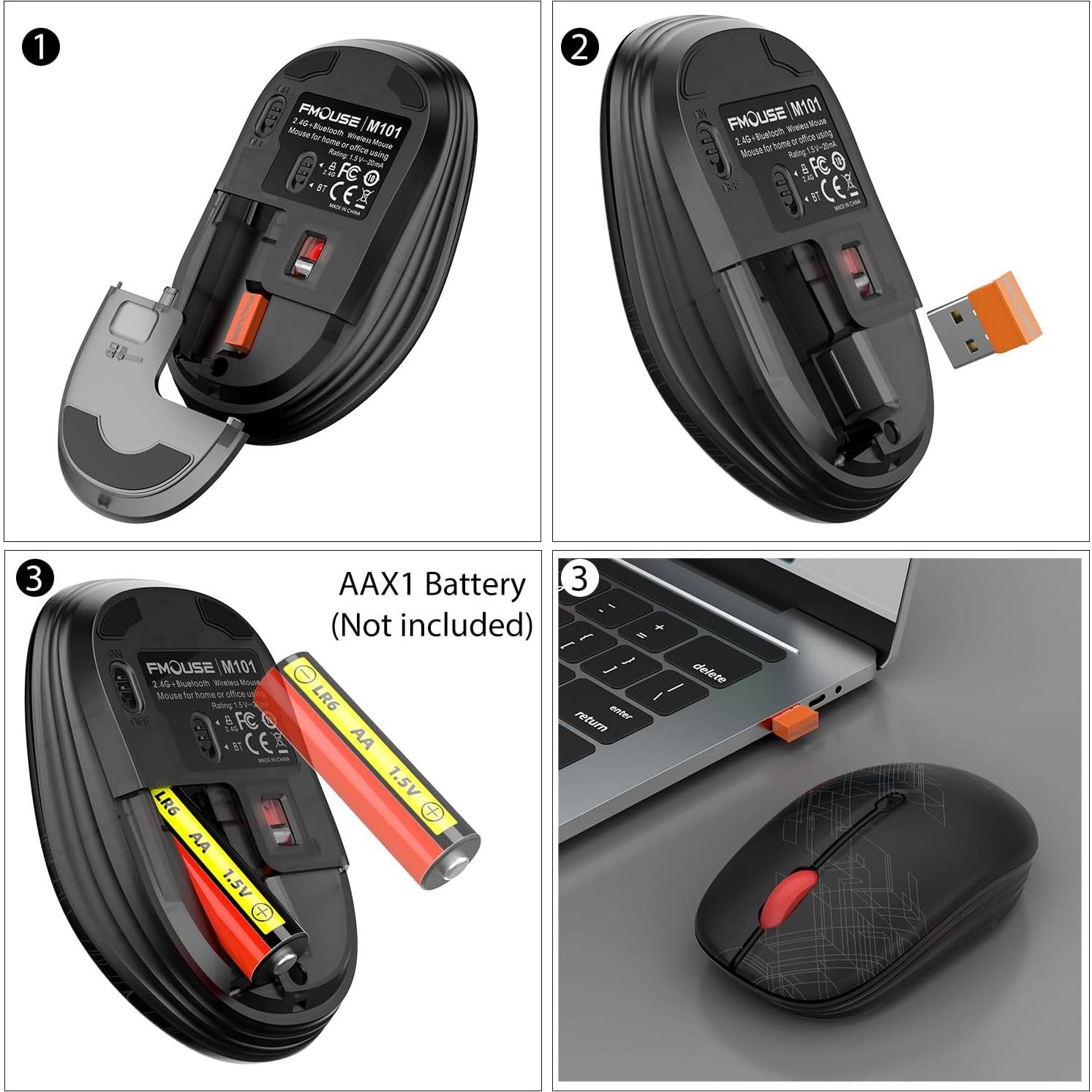 Ratón Inalámbrico FMOUSE M101 Doble Modo Bluetooth y USB