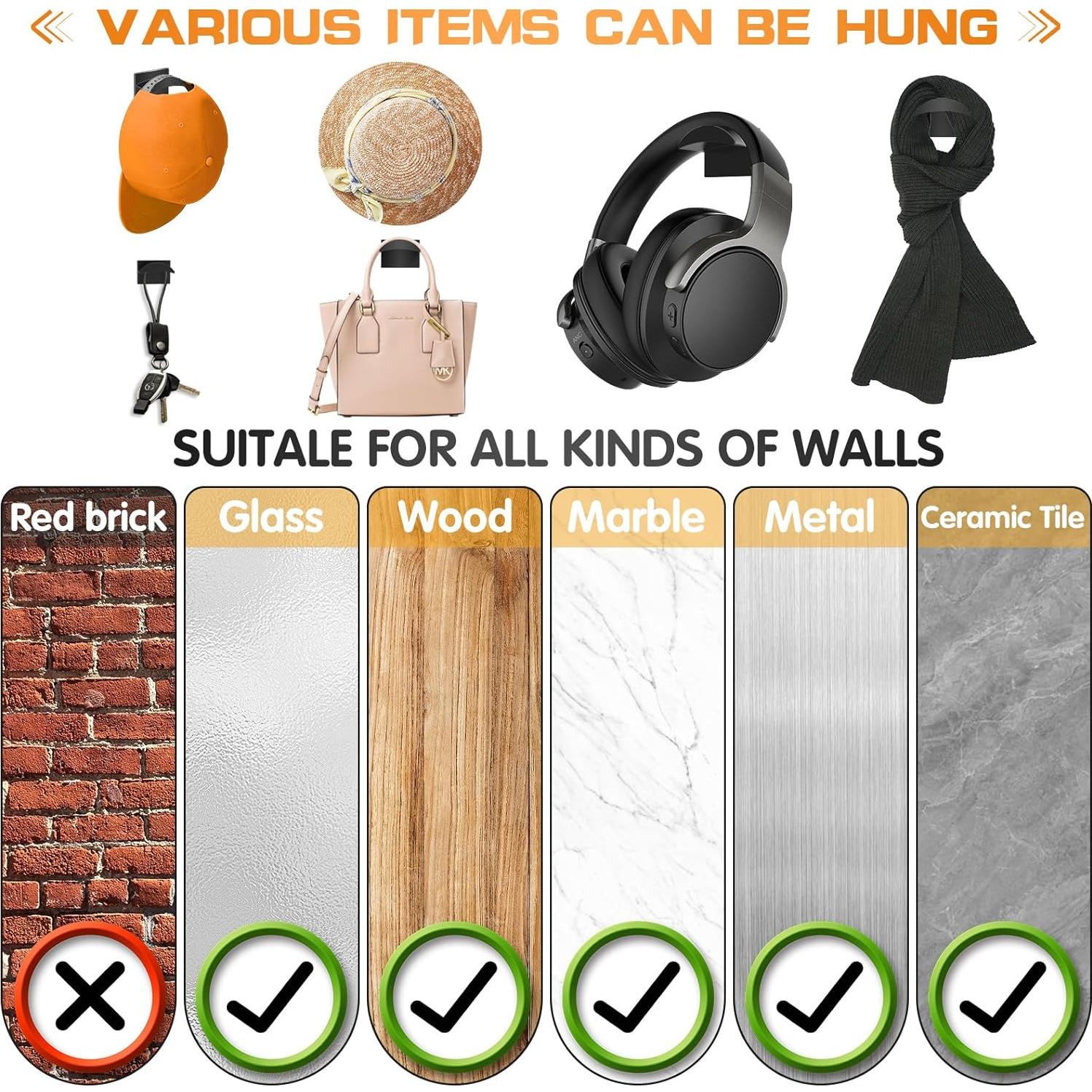 Ganchos Adhesivos para Sombreros Qteeyou 12 PCS Negro Minimalista