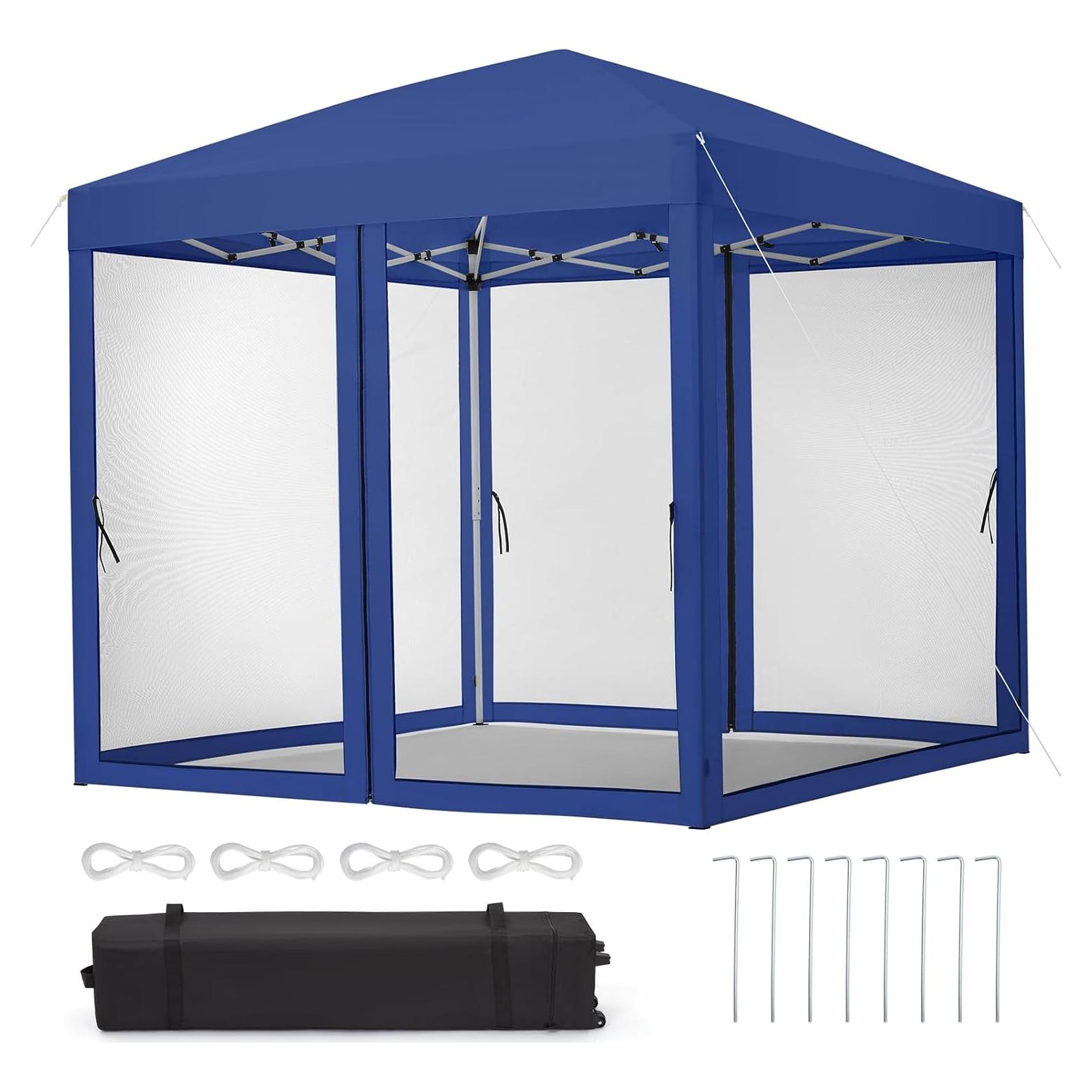 Carpa de Dosel Instantánea GarveeLife 2.44x2.44m Azul con Mosquitera
