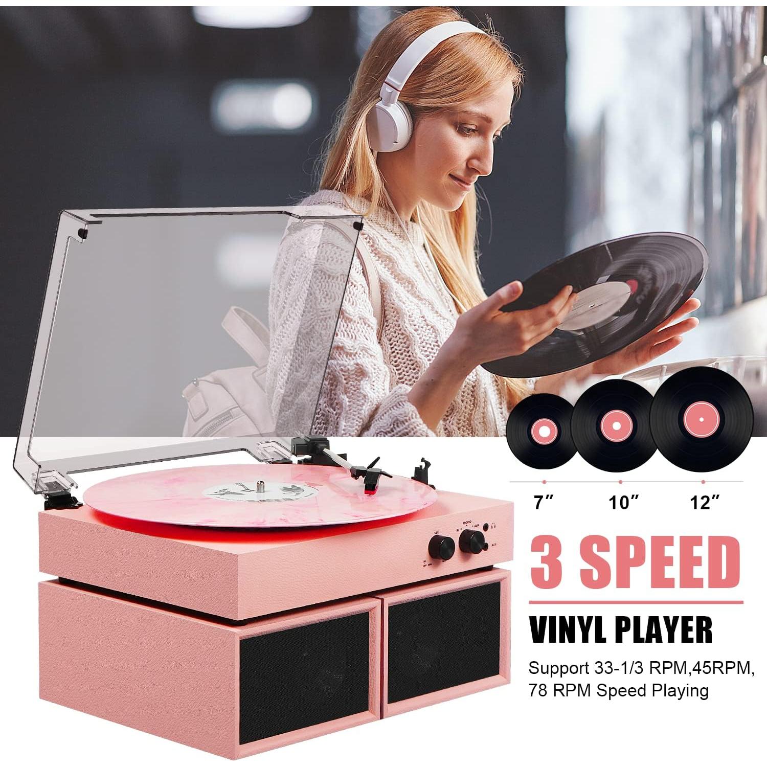 Reproductor de Vinilo TANLANIN TE-003PK Rosa con Bluetooth