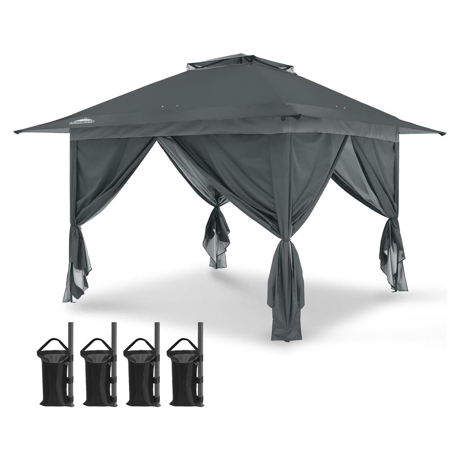 Gazebo Pop Up EAGLE PEAK 3.96x3.96m Gris con Paneles Laterales