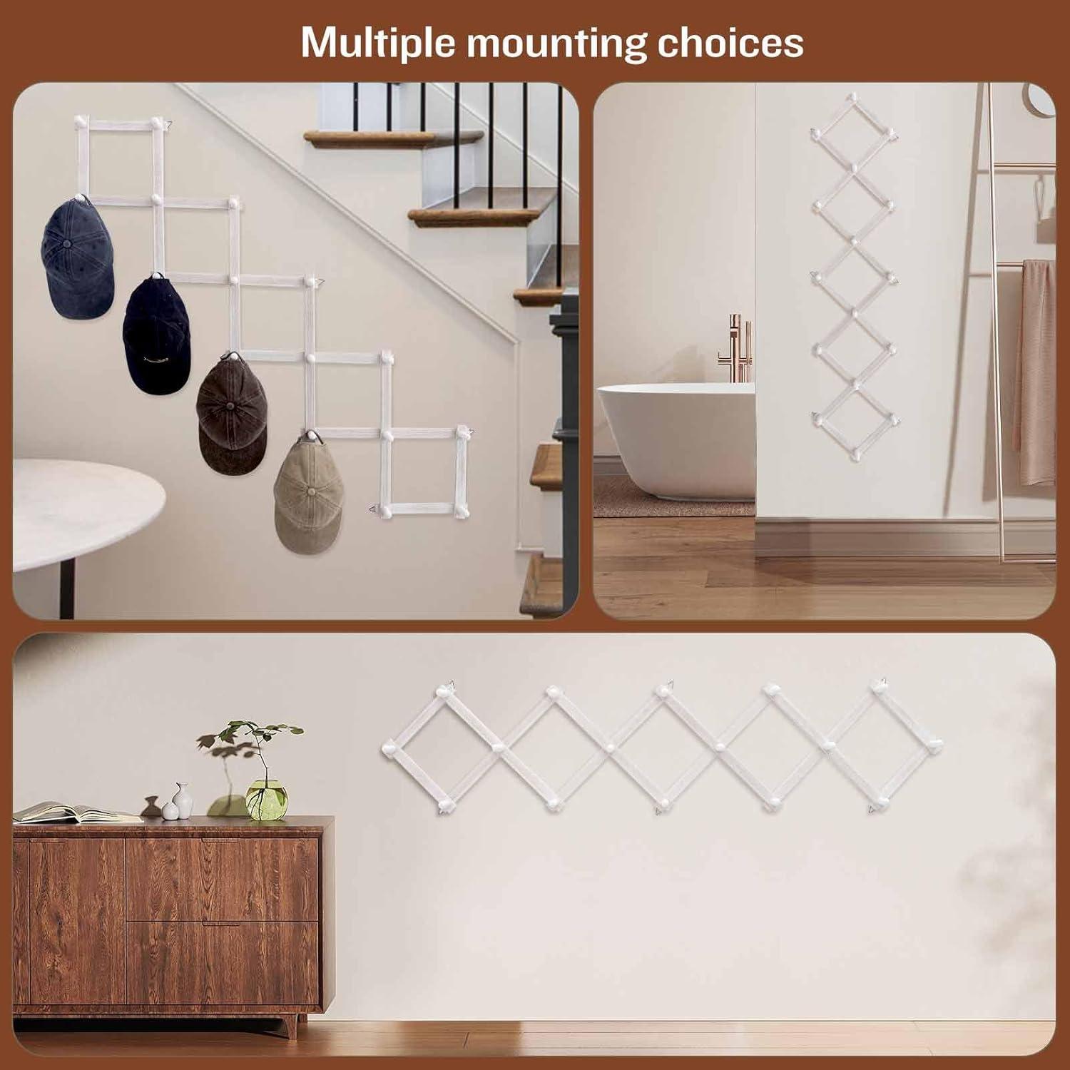 Perchero de pared SCUNDA rústico 16 ganchos madera blanca