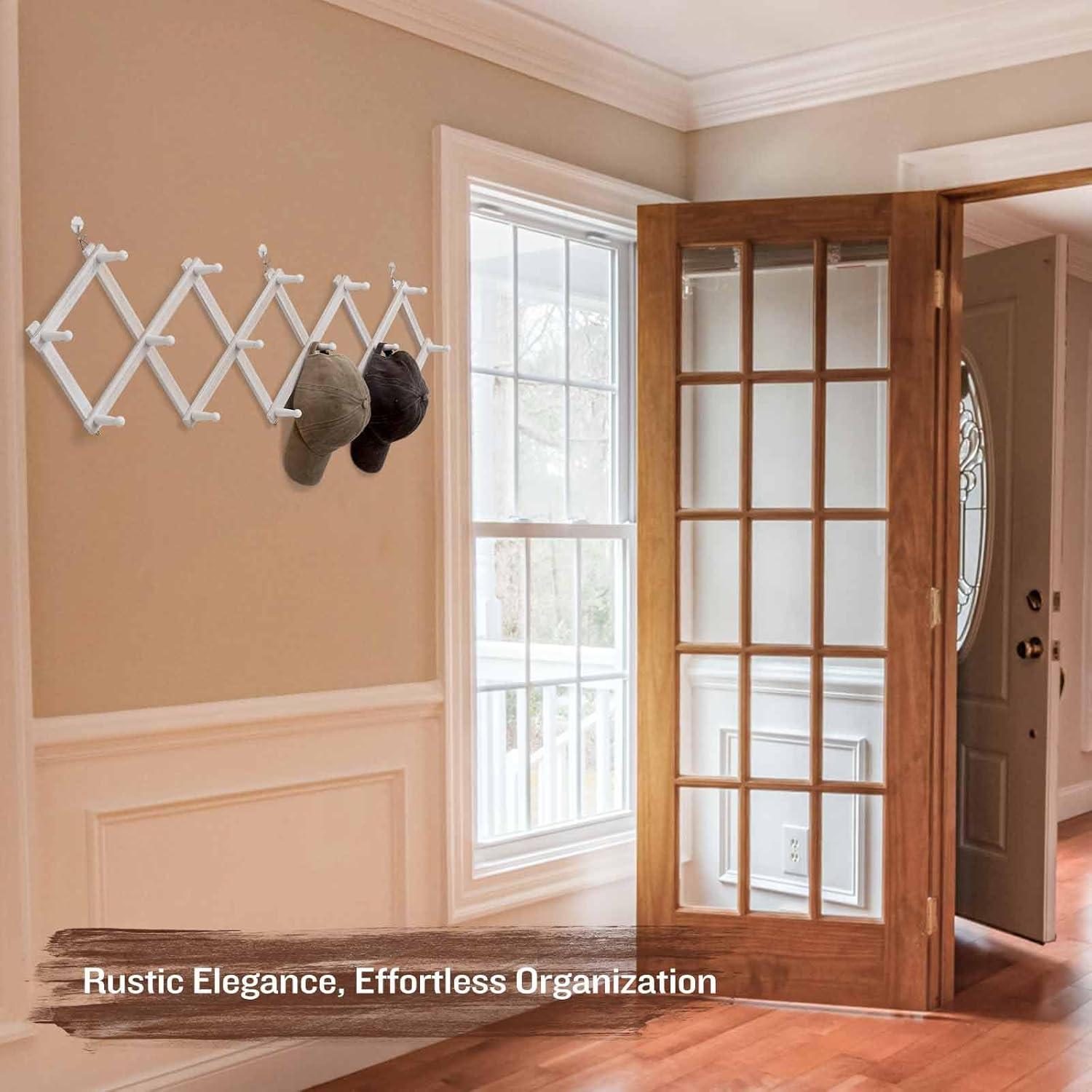 Perchero de pared SCUNDA rústico 16 ganchos madera blanca