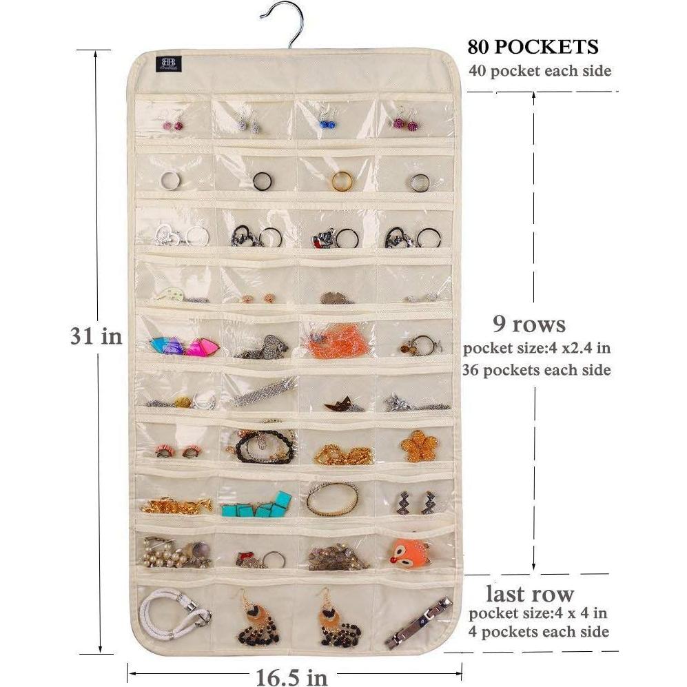 Organizador de Joyería Colgante BB Brotrade 80 Bolsillos Beige