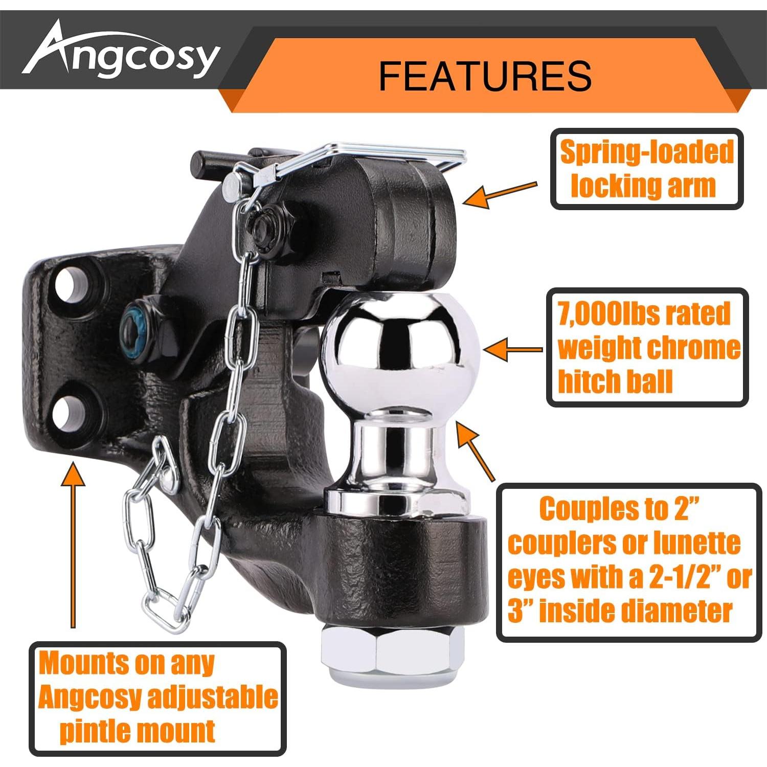 Gancho de Remolque Pintle ANGCOSY 10 Toneladas con Bola 5.08 cm