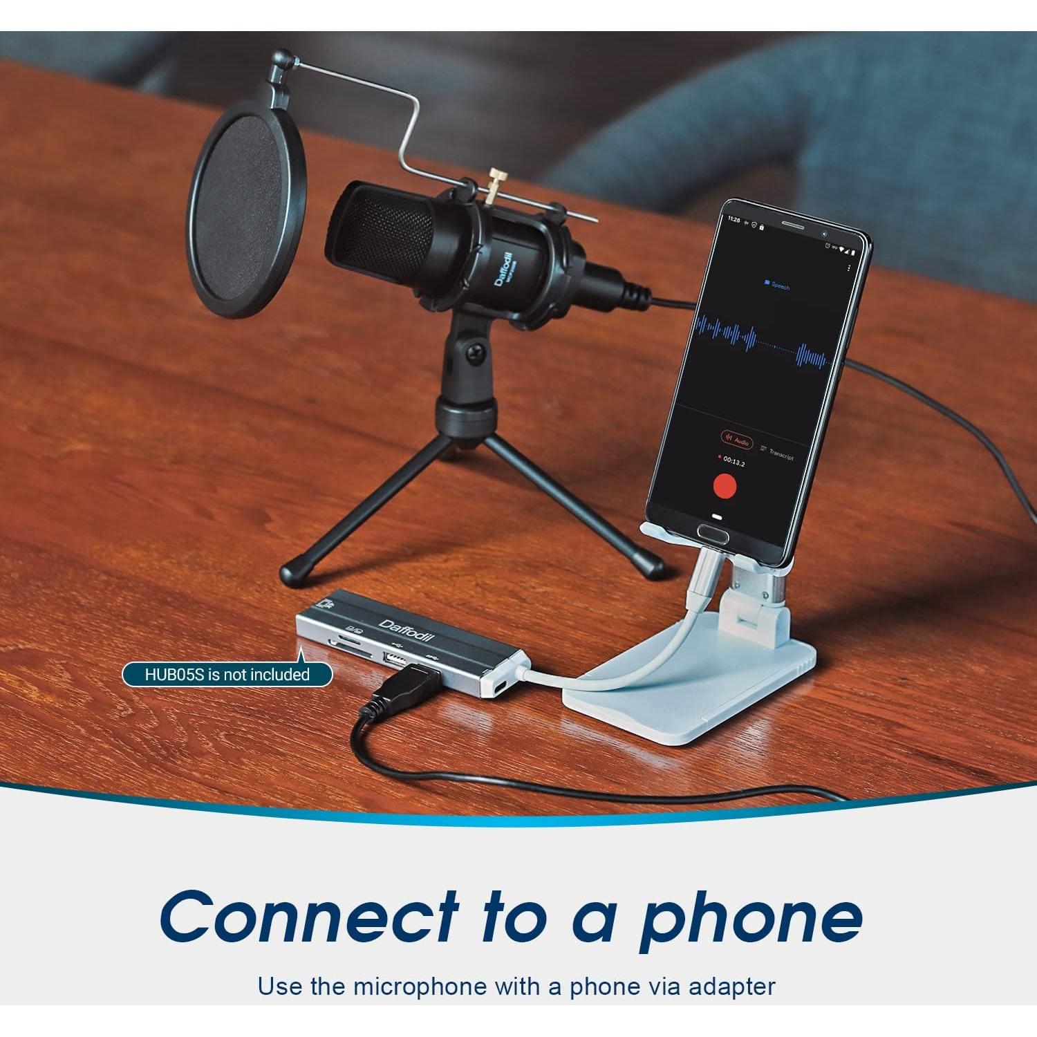 Micrófono de Condensador USB Daffodil MCP200 - Omnidireccional con Soporte y Filtro Antipop