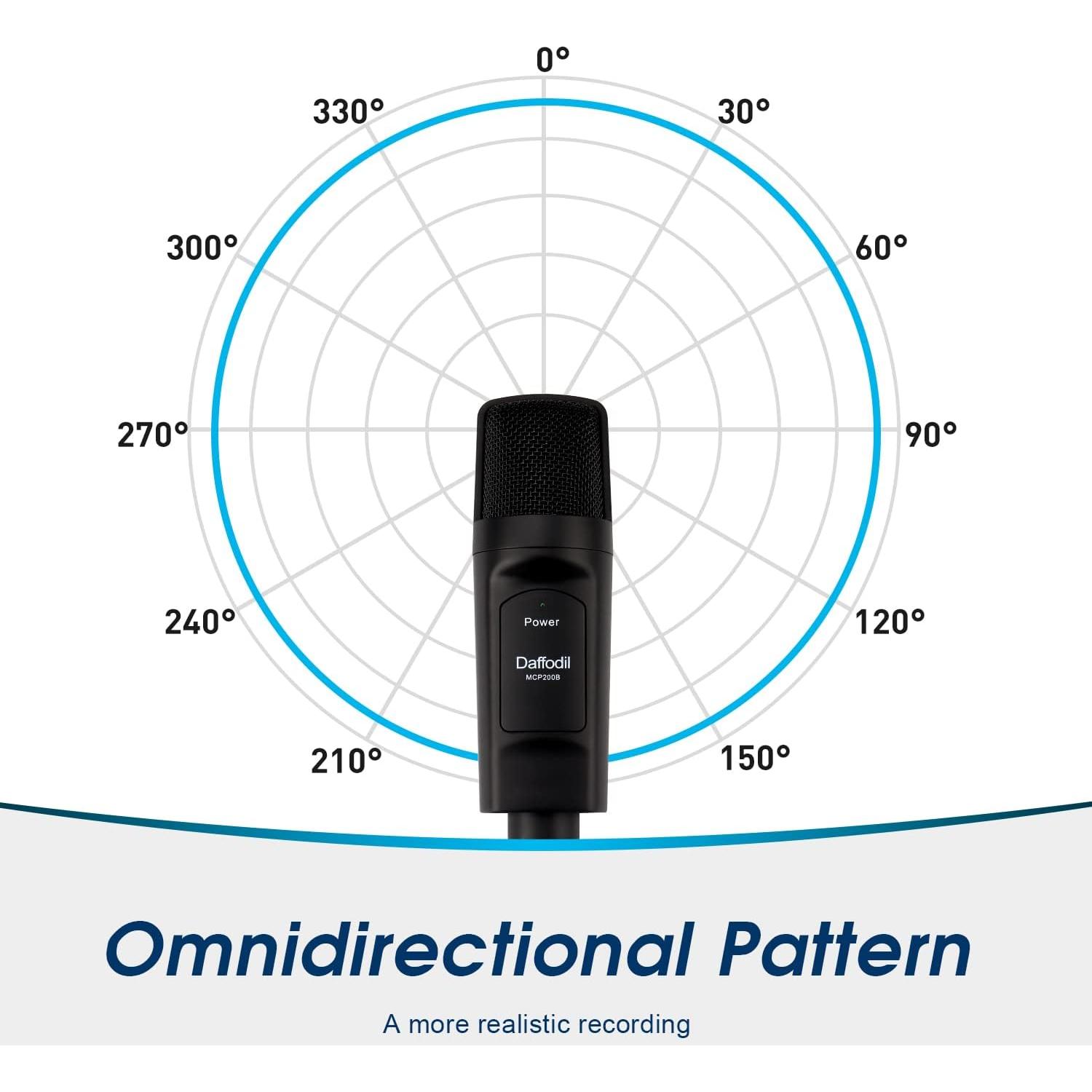 Micrófono de Condensador USB Daffodil MCP200 - Omnidireccional con Soporte y Filtro Antipop