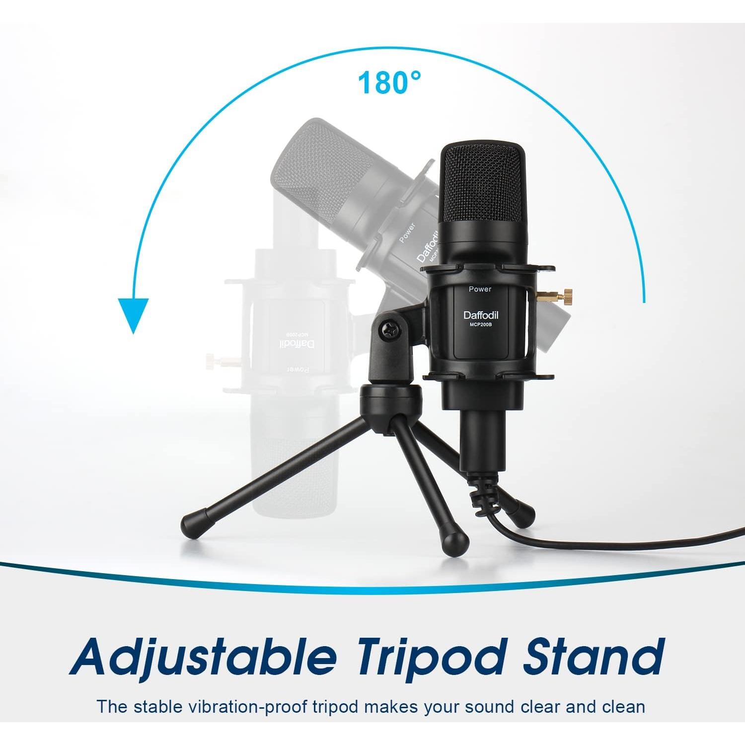 Micrófono de Condensador USB Daffodil MCP200 - Omnidireccional con Soporte y Filtro Antipop