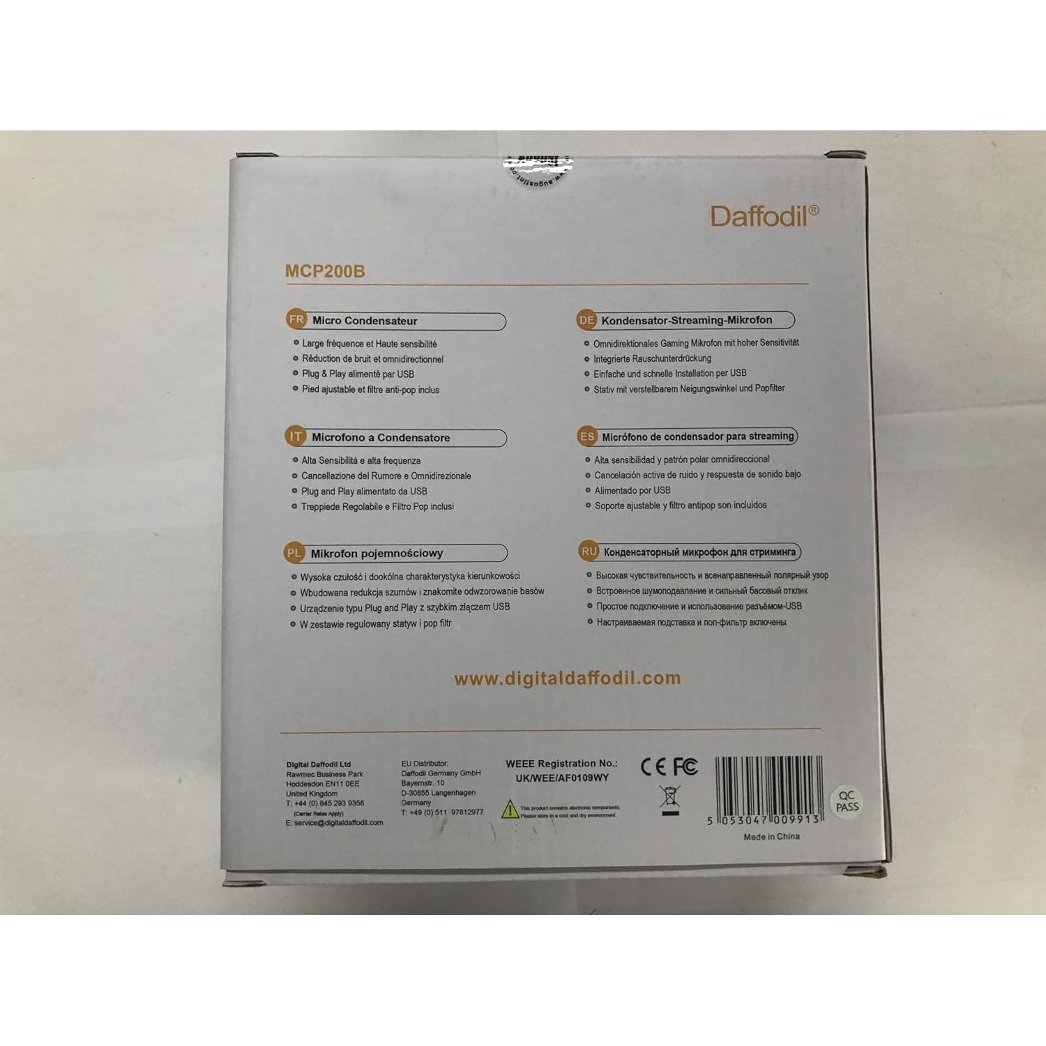 Micrófono de Condensador USB Daffodil MCP200 - Omnidireccional con Soporte y Filtro Antipop