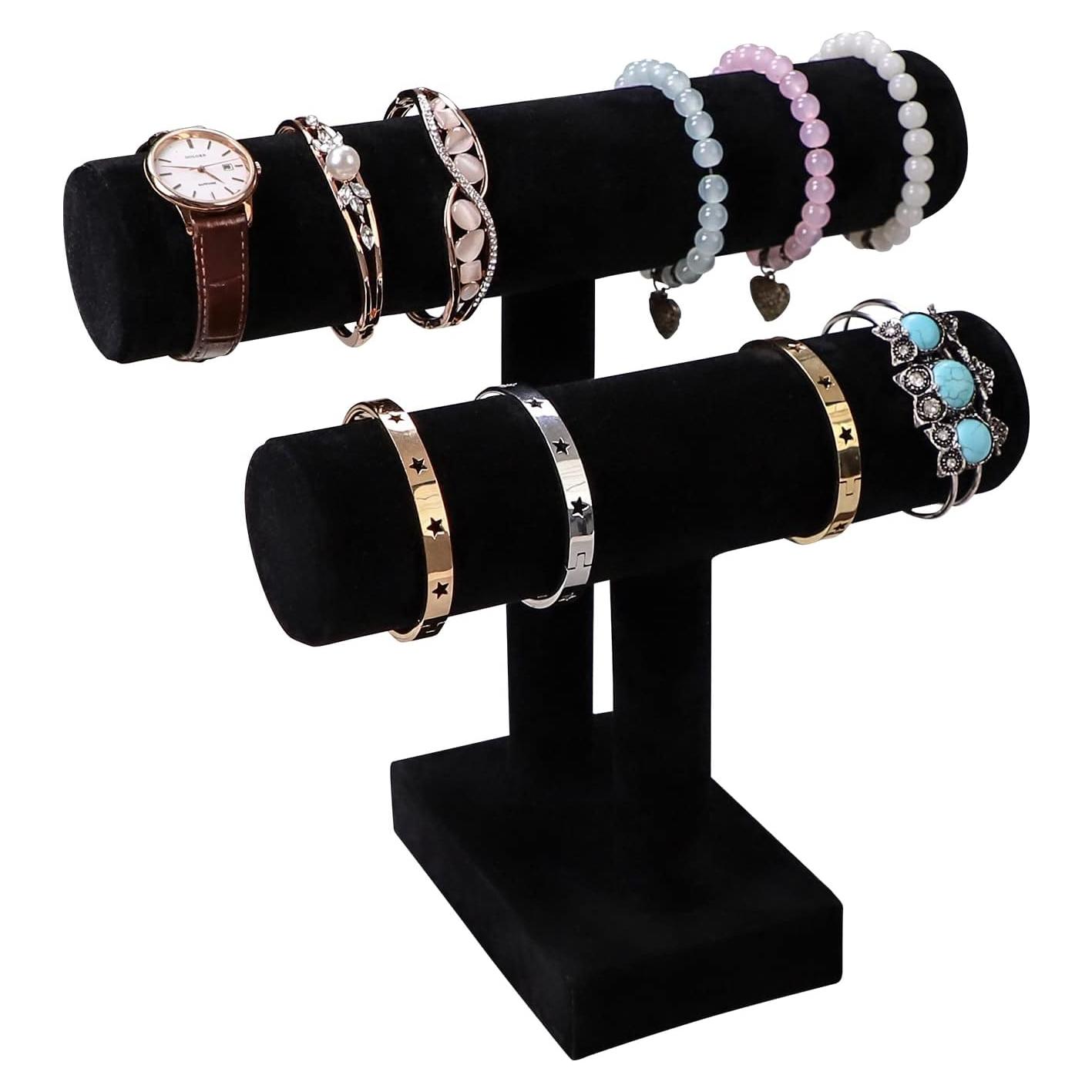 Soporte de Joyería Wudygirl Terciopelo Negro 2 Niveles