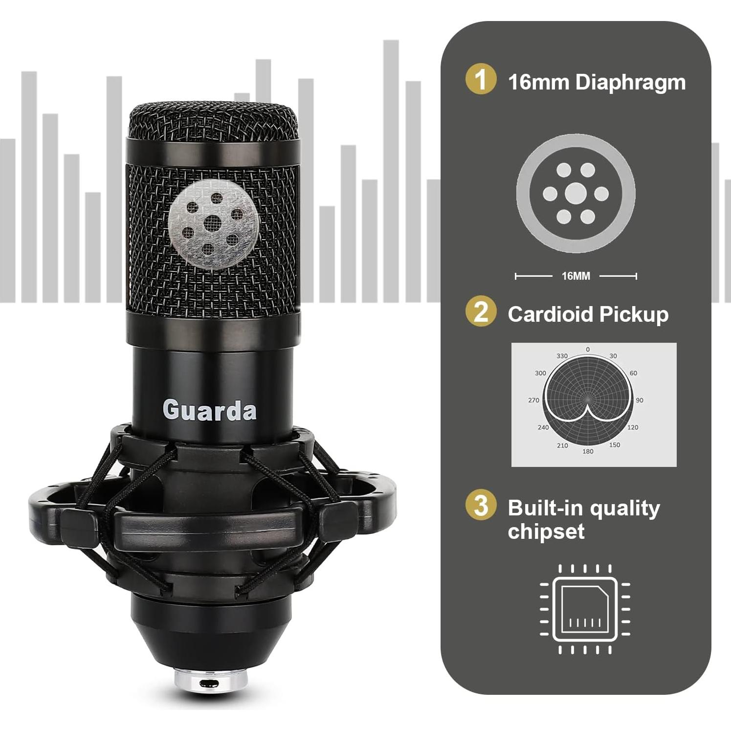 Micrófono USB de Condensador Guarda GD100 con Soporte Ajustable