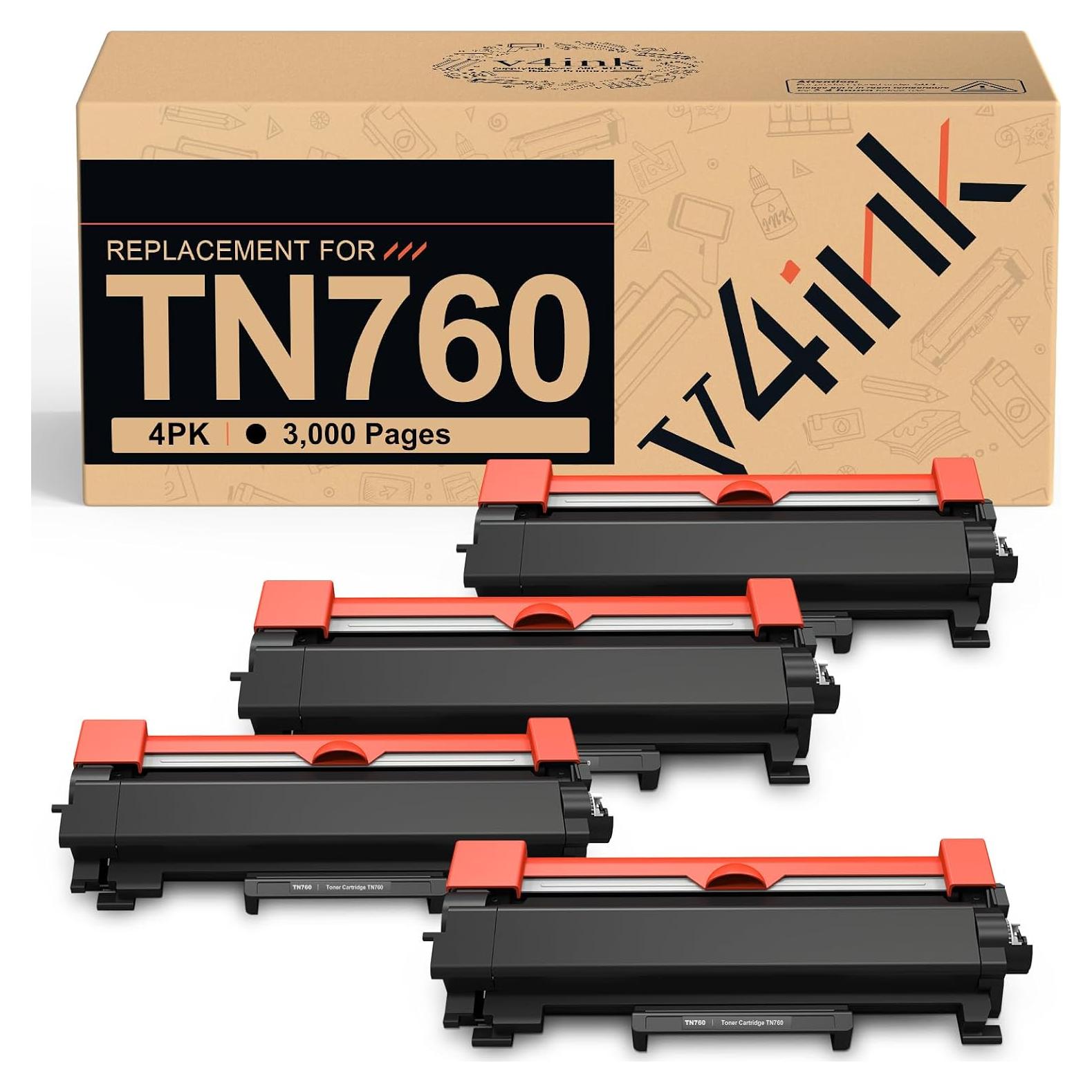 Tóner Compatible v4ink TN760 Negro para Brother - 4 Cartuchos