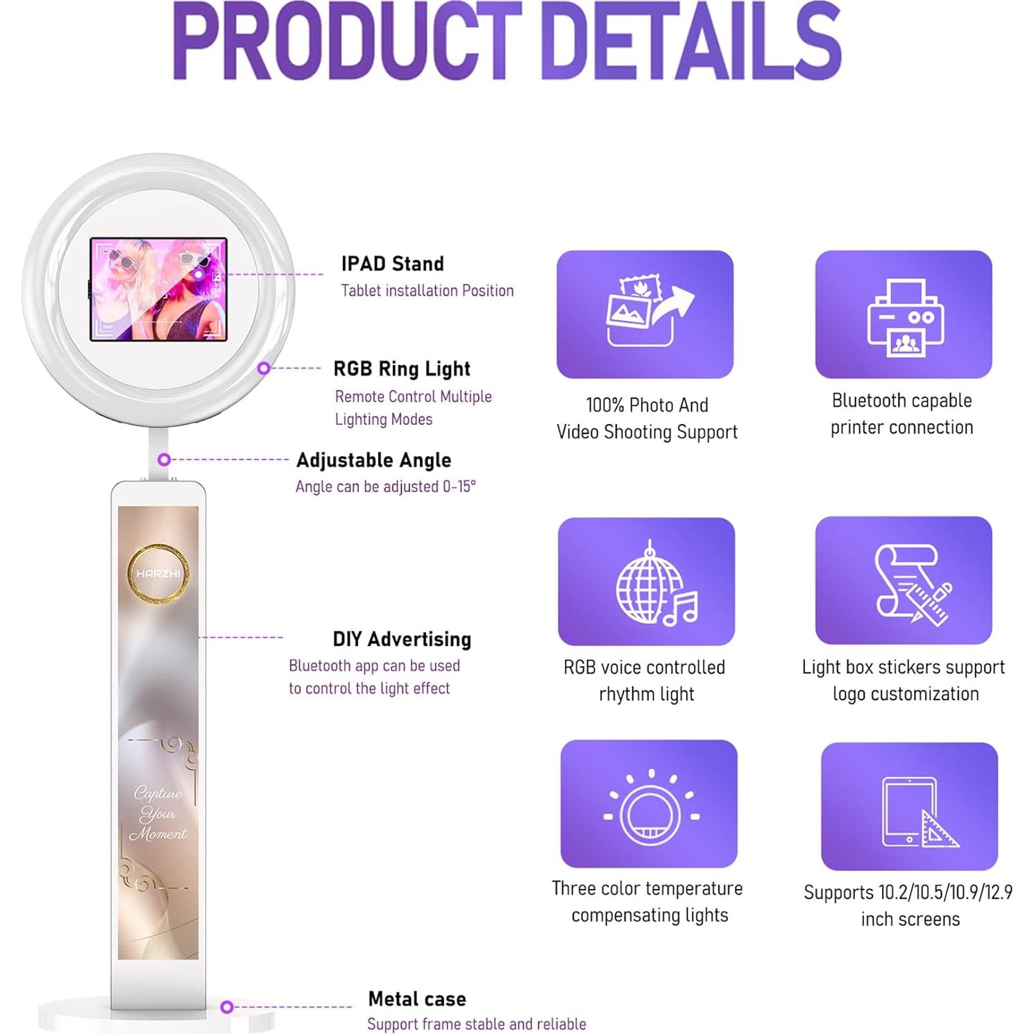 Cabina de Fotos Portátil HARZHI para iPad 10.2" a 12.9"