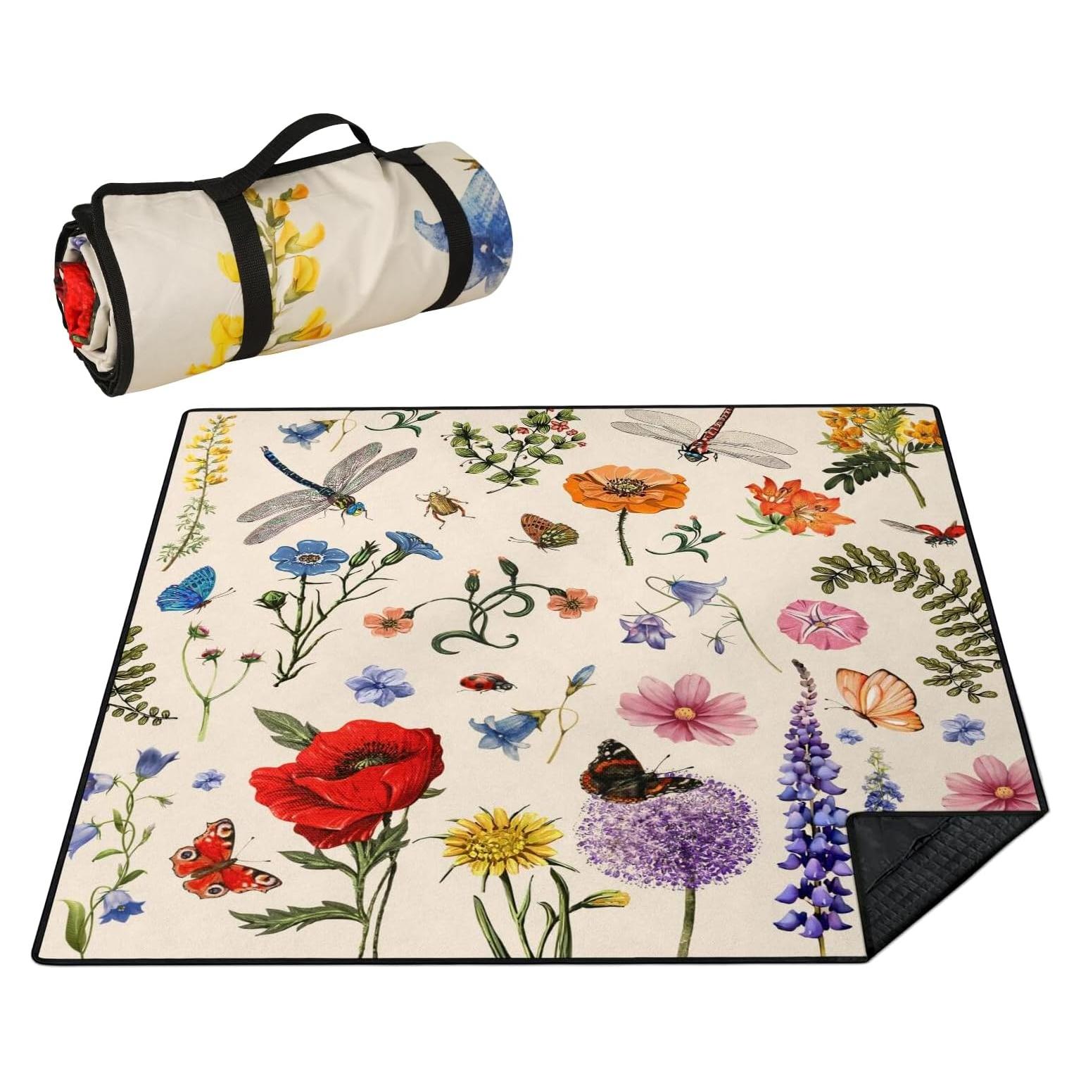 Manta de Picnic Impermeable QDJGSDDGM 2.03m x 2.03m Floral