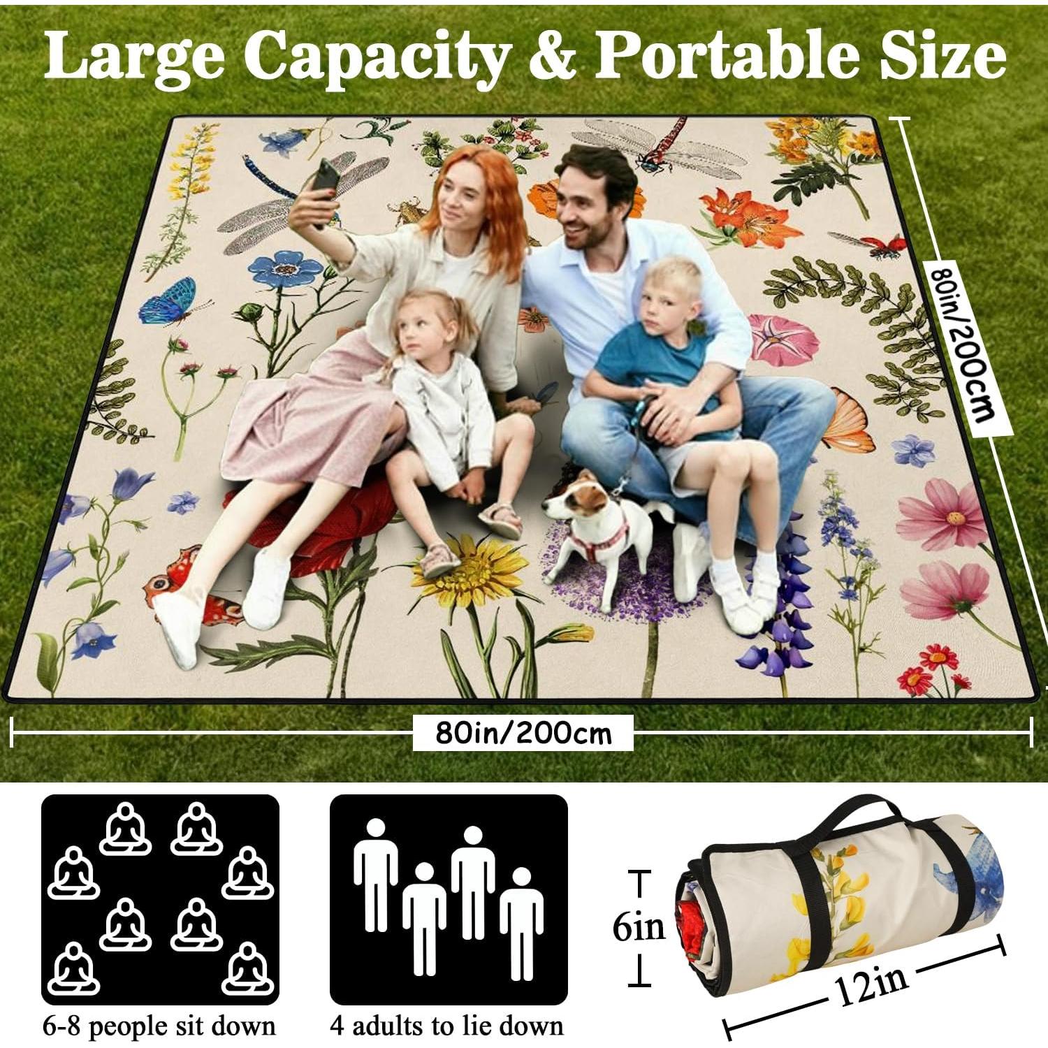 Manta de Picnic Impermeable QDJGSDDGM 2.03m x 2.03m Floral