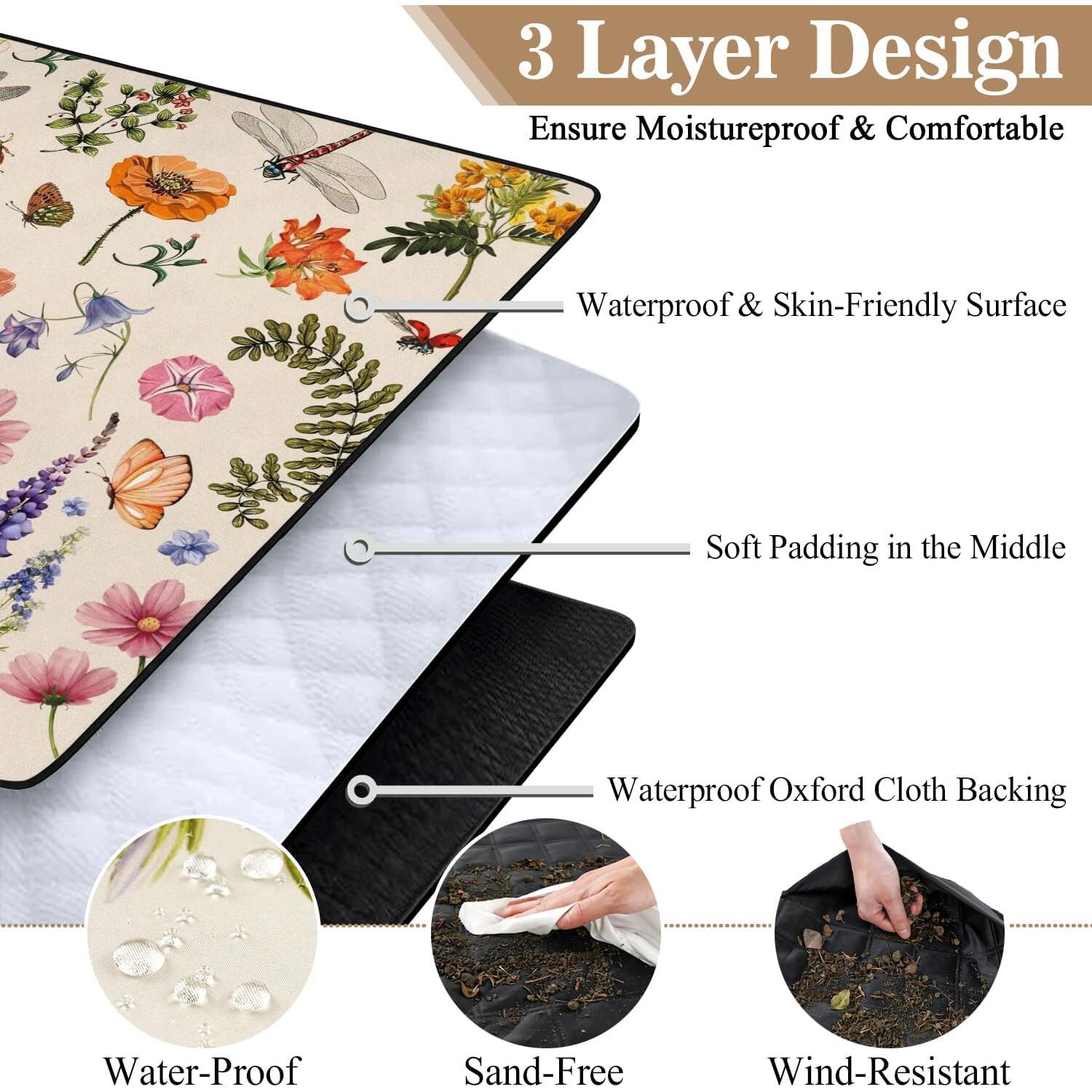 Manta de Picnic Impermeable QDJGSDDGM 2.03m x 2.03m Floral