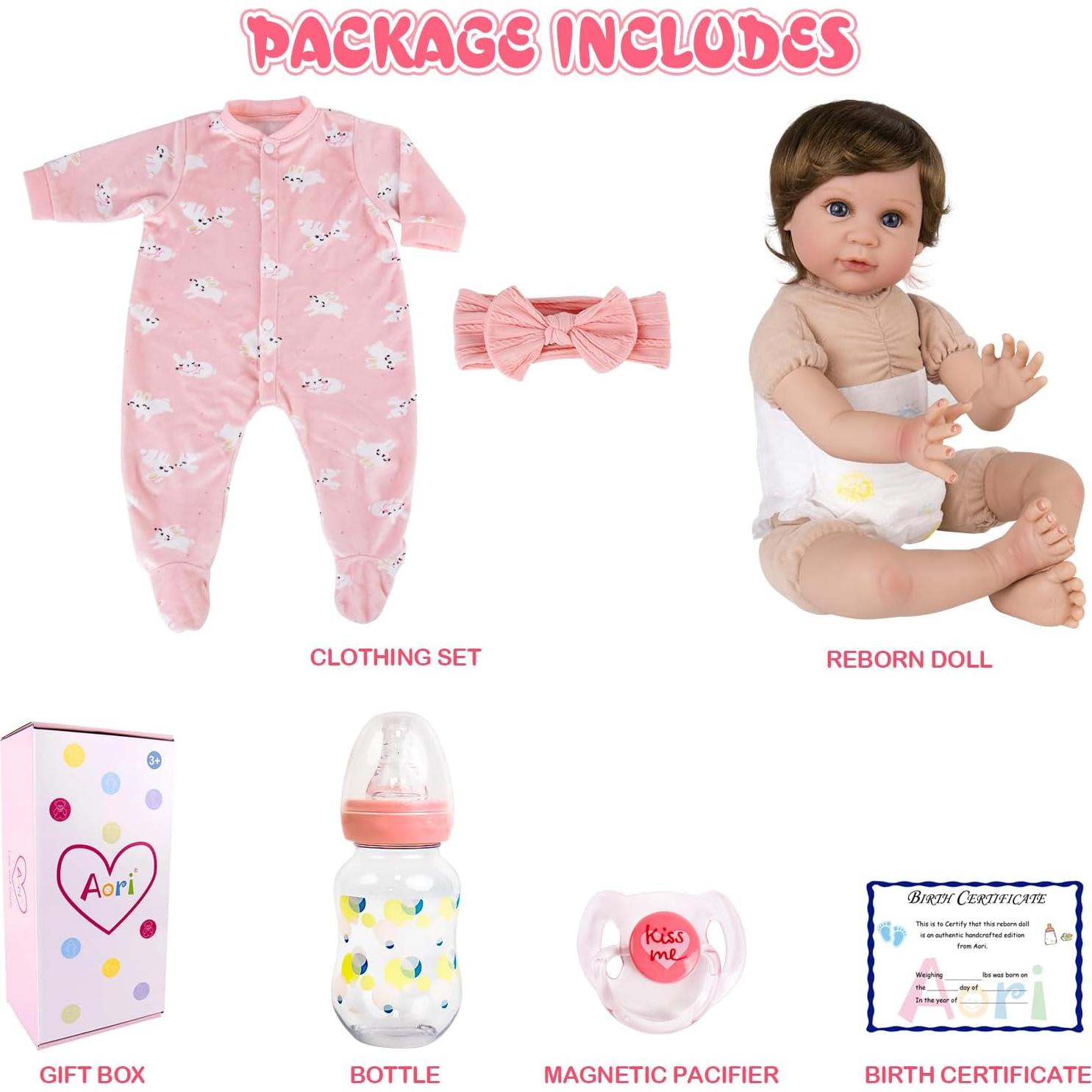 Muñeca Reborn Aori 55.88 cm Realista para Niñas 3+