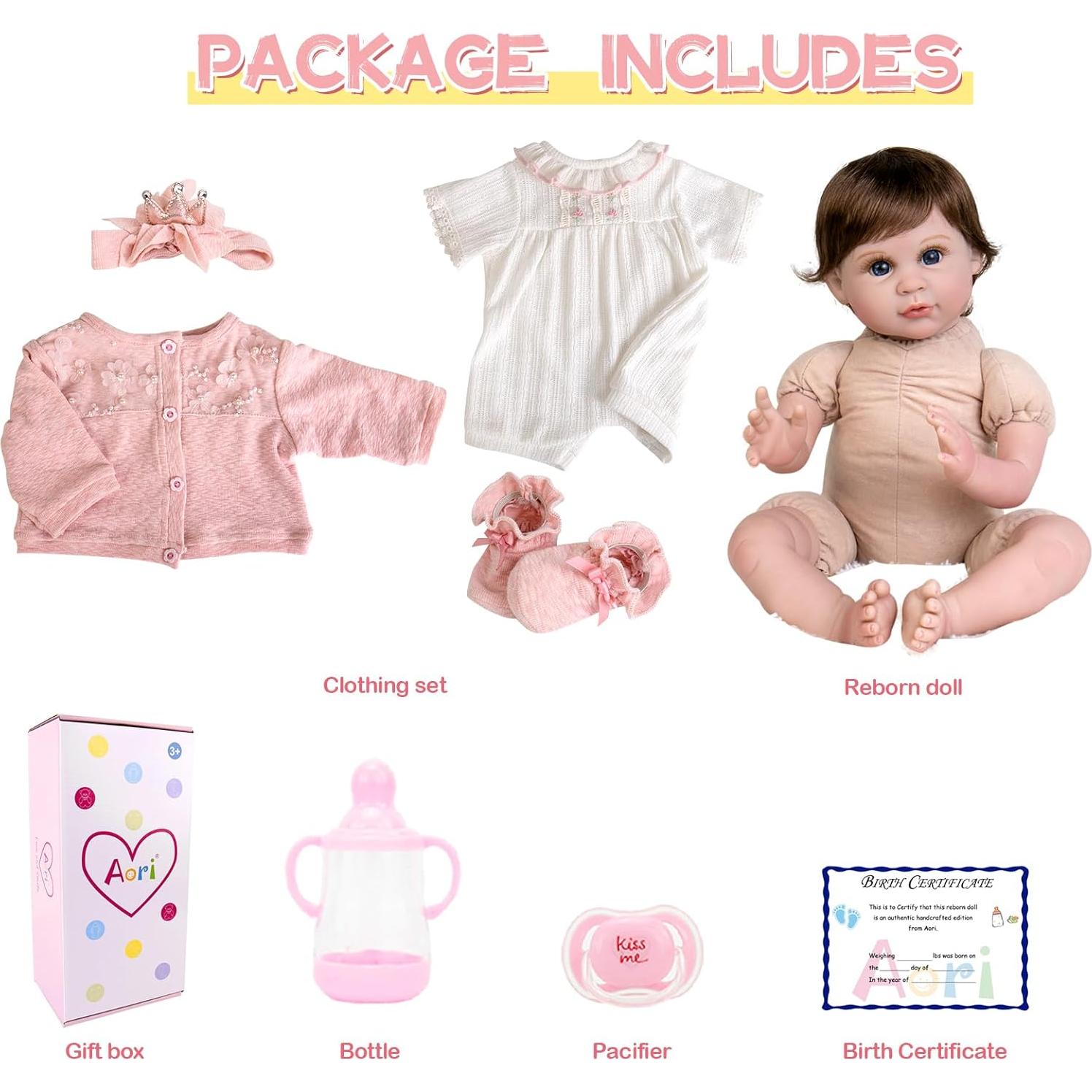 Muñeca Aori Reborn 55 cm Realista con Accesorios