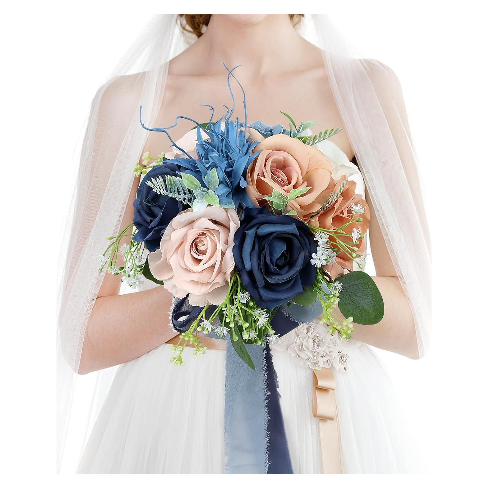 Ramo de Boda Artificial HOMENERGY Rosa y Azul 22.86cm