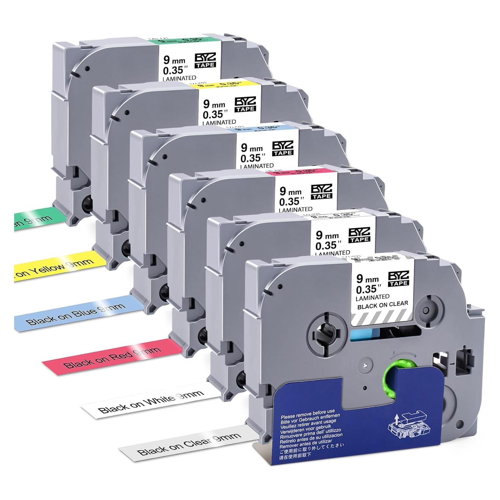 Paquete de 6 cintas de etiquetado TITBIT 9mm laminadas colores