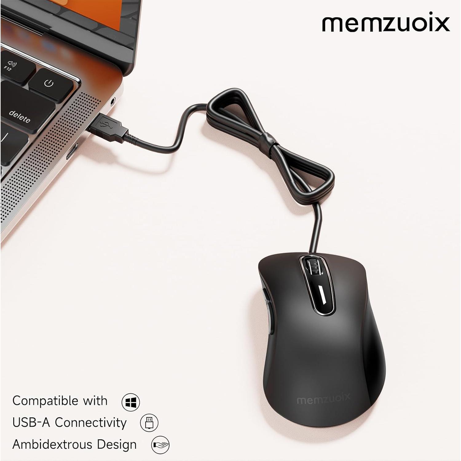 Ratón con Cable Memzuoix 1200 DPI Ergonómico Negro 1.5 m