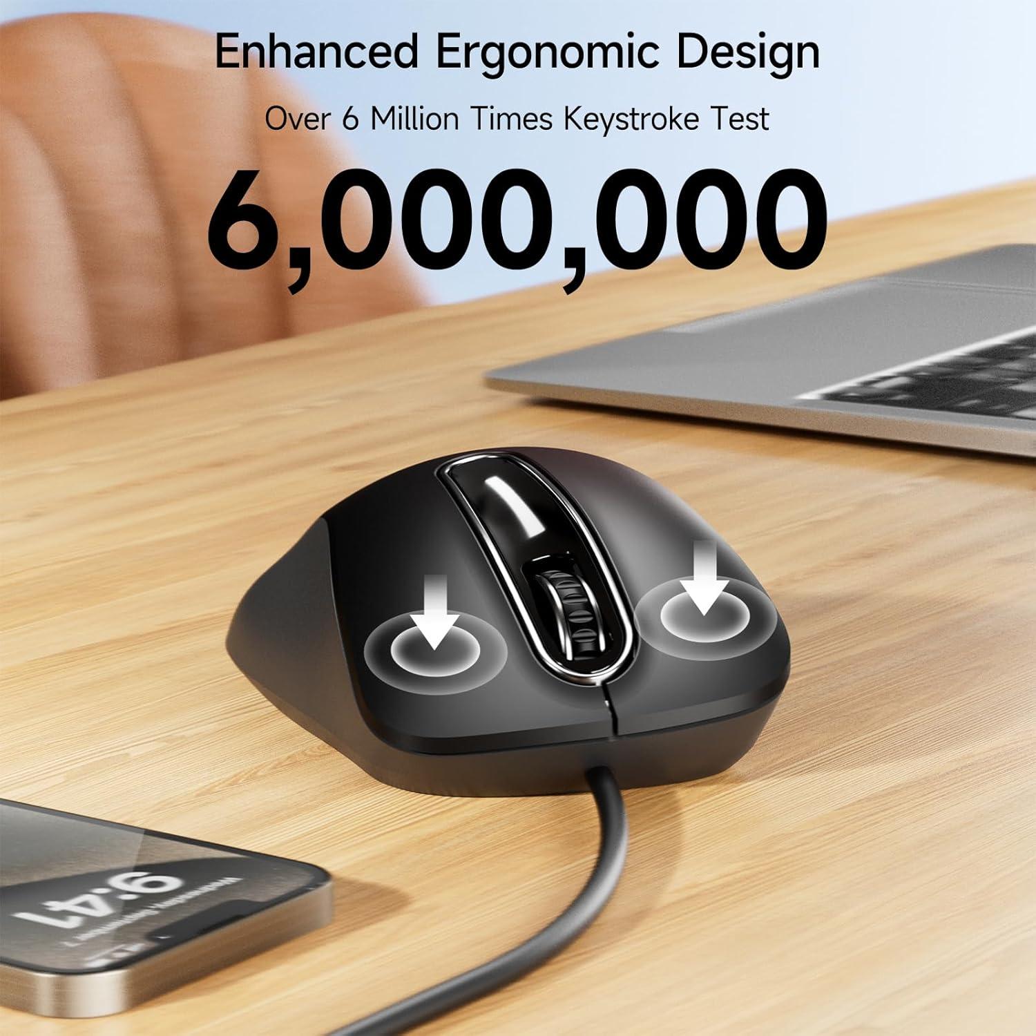 Ratón con Cable Memzuoix 1200 DPI Ergonómico Negro 1.5 m