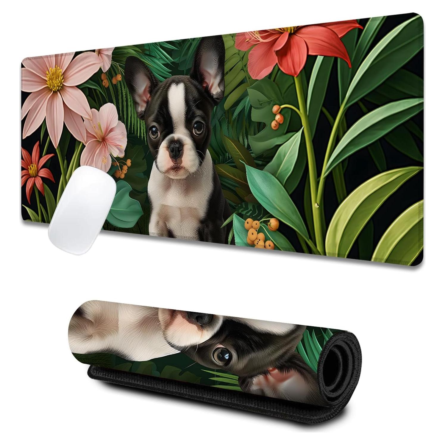 Alfombrilla de Ratón Grande VODRM Boston Terrier Antideslizante 80x30cm