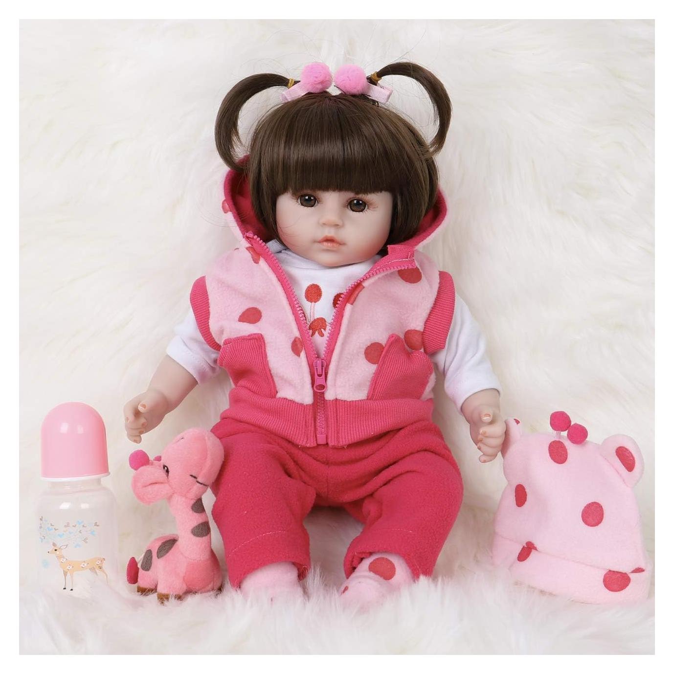 ENADOLL Reborn Baby Doll Realistic Silicone Vinyl Polka Dot Giraffe Baby 16 inch Weighted Soft Body Lifelike Doll Gift Set for Ages 3+(Polka Dot Giraffe)