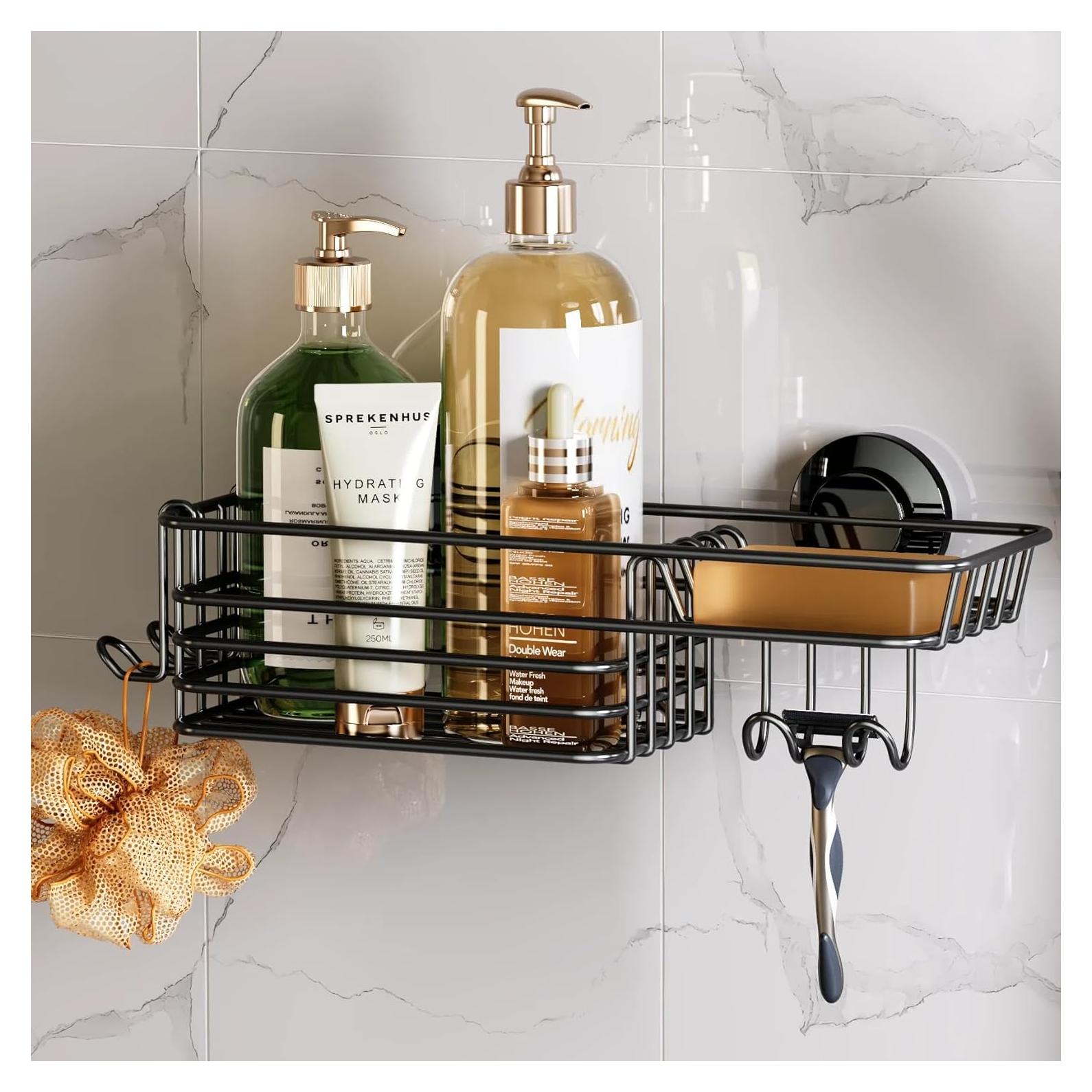 Caddy de Ducha TAILI Negro con Ventosas y Soporte para Jabón