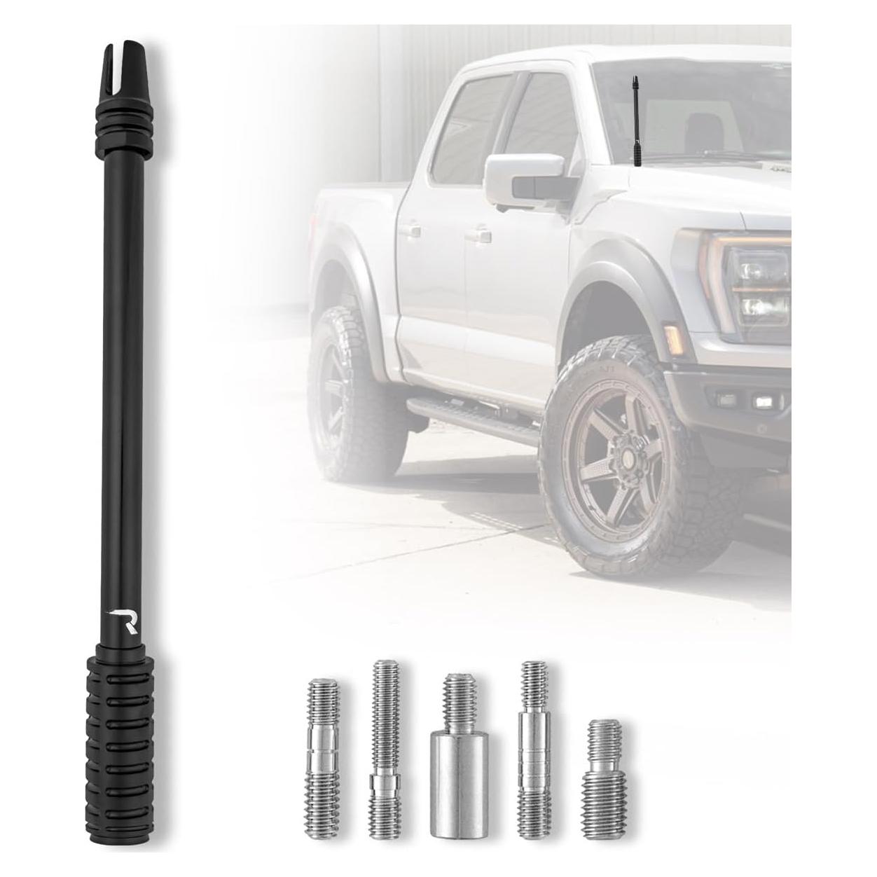 Antena de Camión RECON 10" Negra de Aluminio con Adaptadores