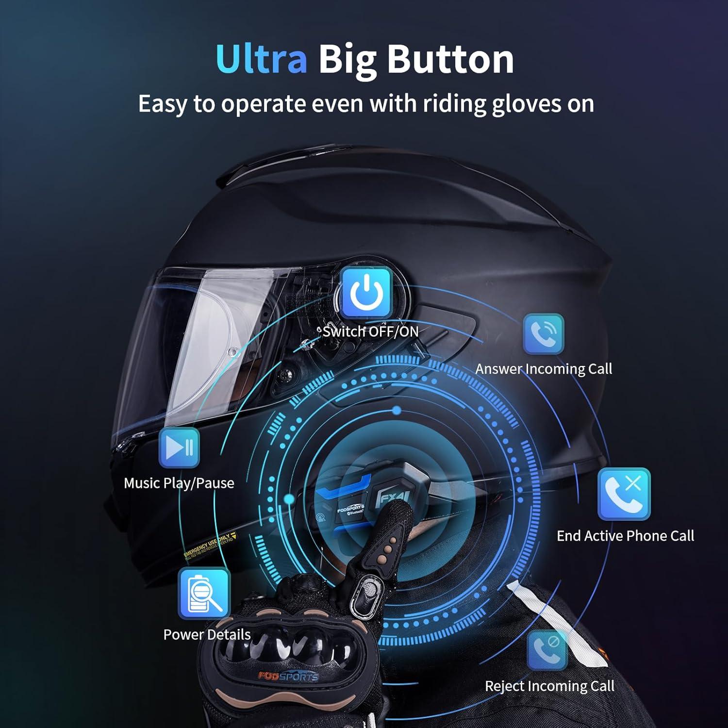 Intercomunicador Bluetooth Fodsports FX4 Pro 1200m 4 Riders