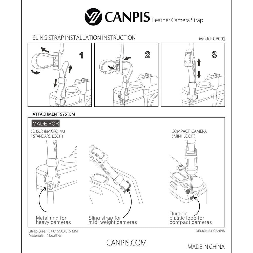 Correa de Hombro para Cámara CANPIS de Cuero Negro