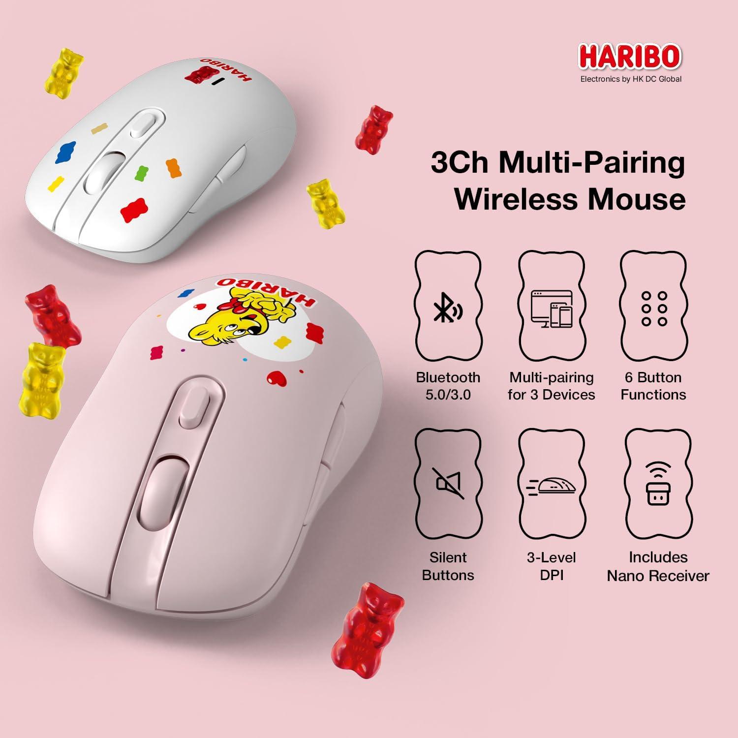 Ratón Inalámbrico Haribo Rosa, Bluetooth 5.0, DPI Ajustable