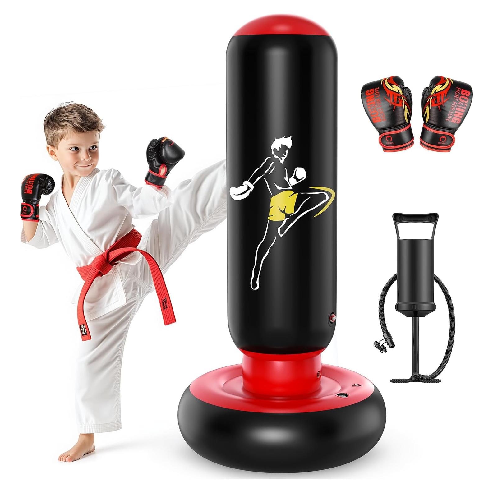 Saco de Boxeo Inflable QPAU 167 cm con Guantes para Niños